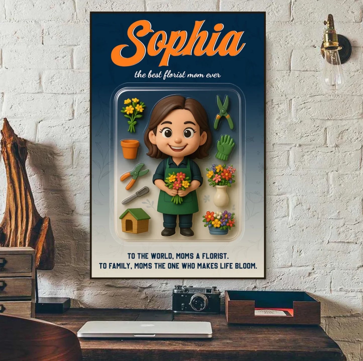 Mother’s Day Gift for Florist Mom - Custom Chibi Photo & Name – Personalized Wall Art - Custom Choo