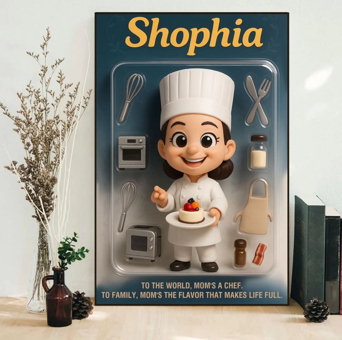 Mother’s Day Gift for Baker Mom - Custom Chibi Photo & Name – Personalized Wall Art - Custom Choo