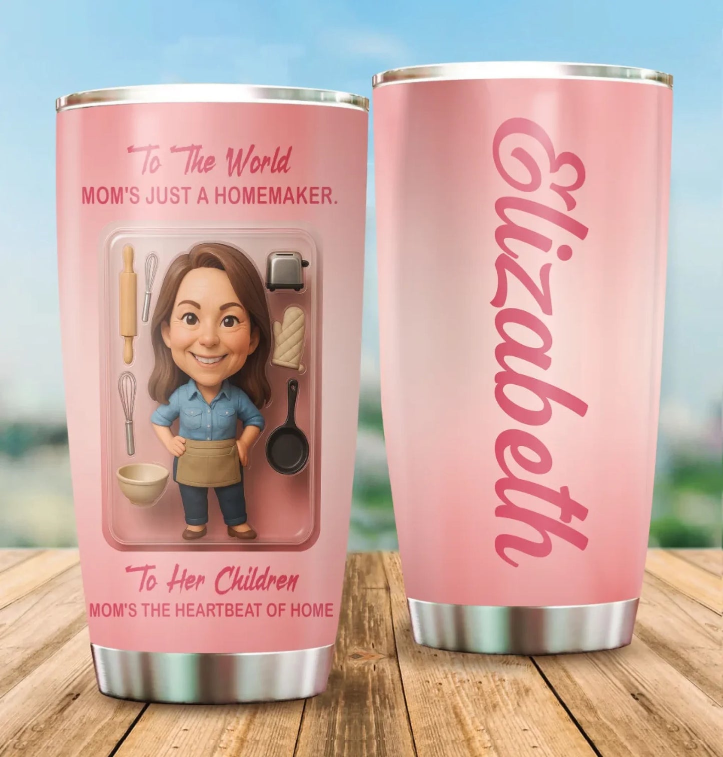 Homemaker Mom Mother’s Day Gift - Custom Chibi Photo & Name – Personalized 20oz Tumbler - Custom Choo