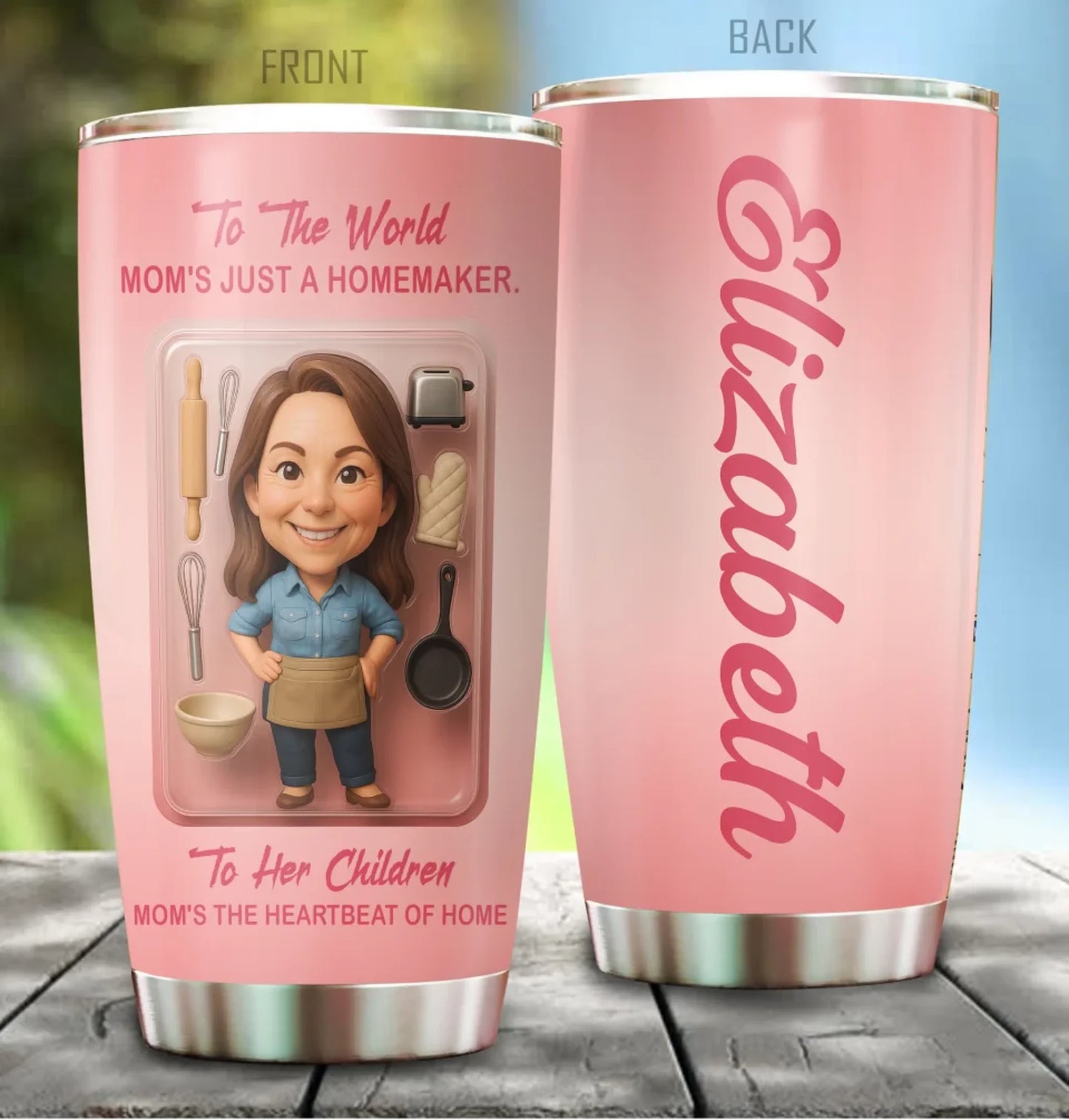 Homemaker Mom Mother’s Day Gift - Custom Chibi Photo & Name – Personalized 20oz Tumbler - Custom Choo