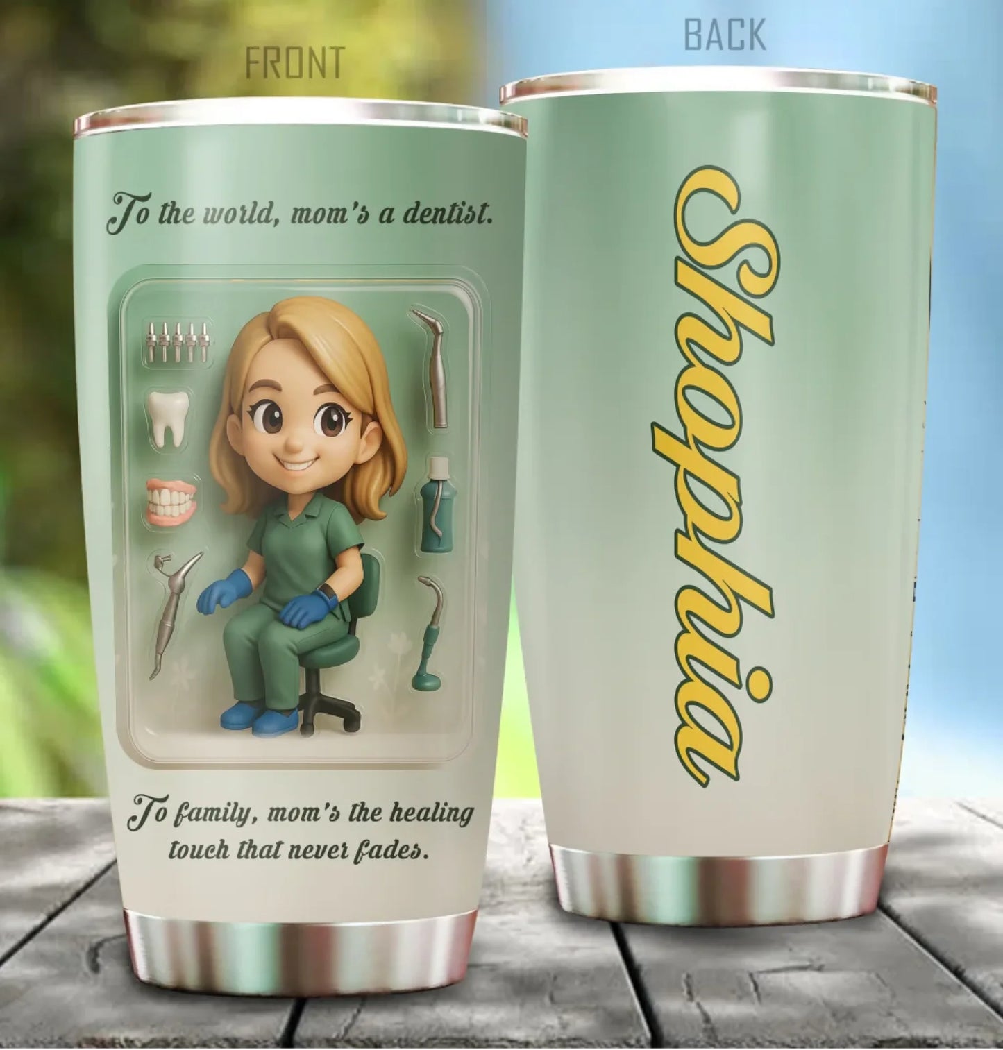Dentist Mom Mother’s Day Gift - Custom Chibi Photo & Name – Personalized 20oz Tumbler - Custom Choo