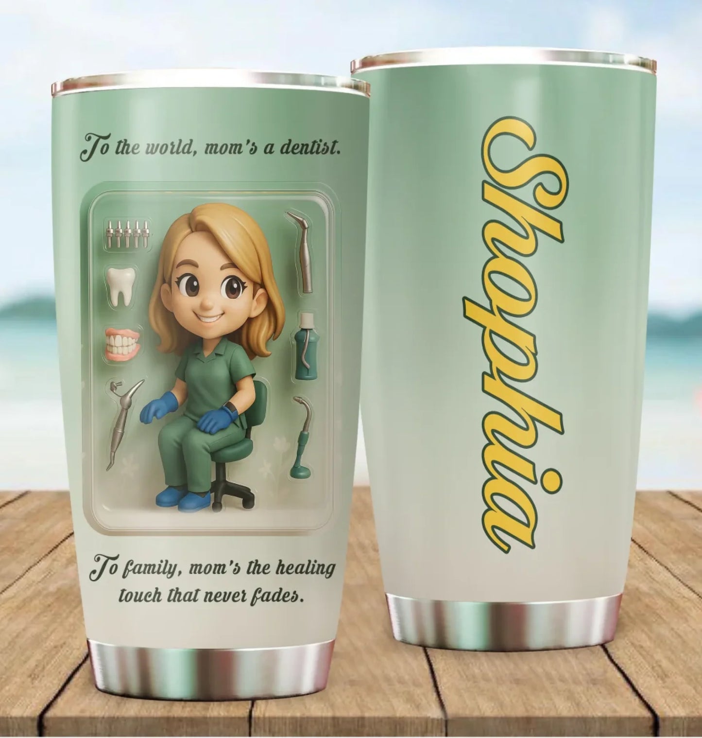 Dentist Mom Mother’s Day Gift - Custom Chibi Photo & Name – Personalized 20oz Tumbler - Custom Choo