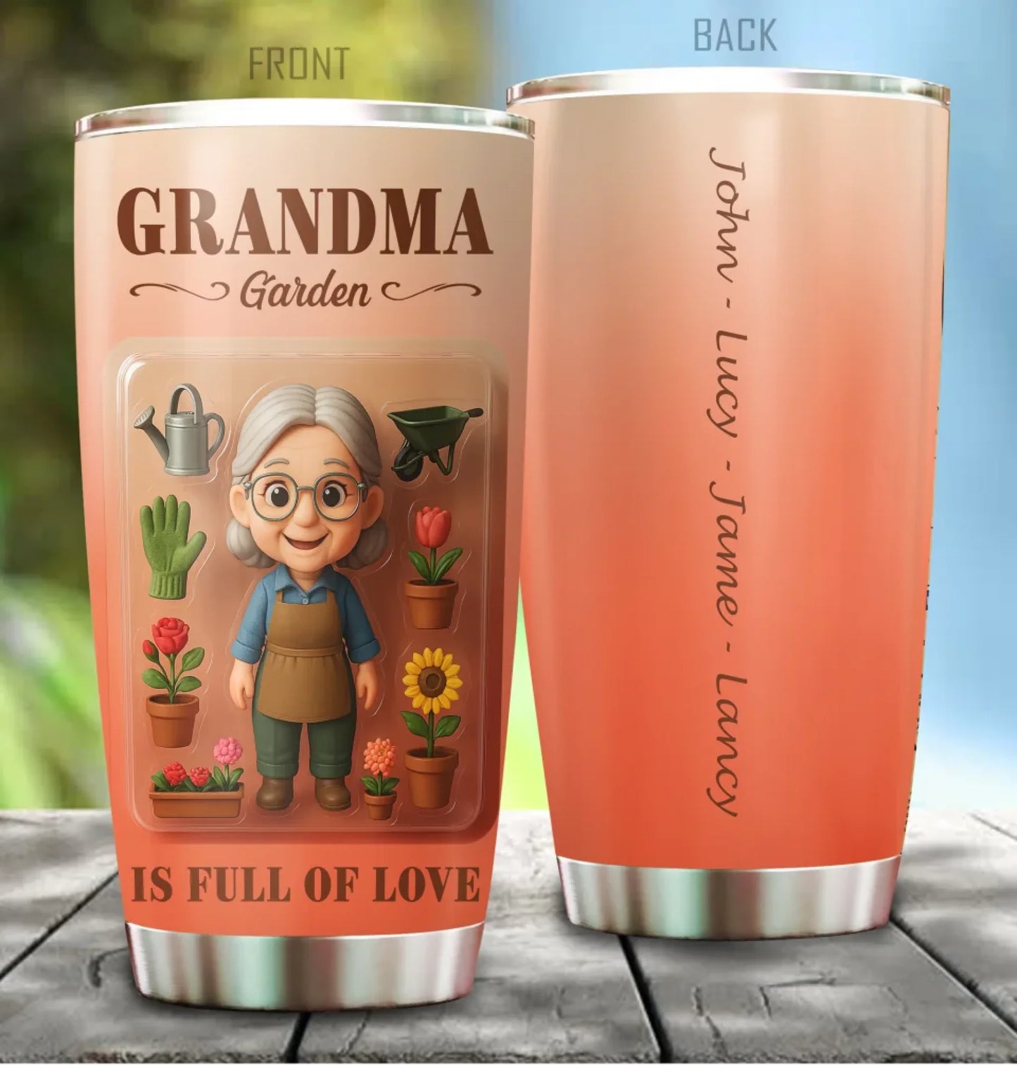 Grandma Garden Mother’s Day Gift - Custom Chibi Photo & Name – Personalized 20oz Tumbler - Custom Choo