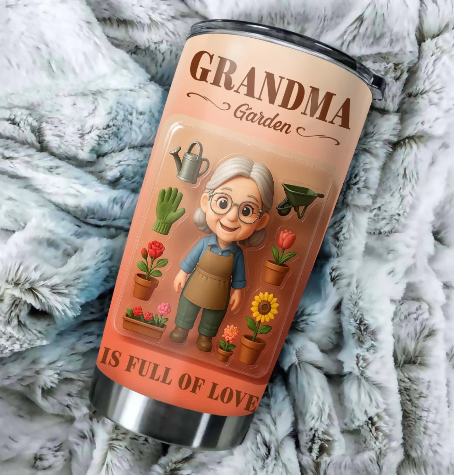 Grandma Garden Mother’s Day Gift - Custom Chibi Photo & Name – Personalized 20oz Tumbler - Custom Choo
