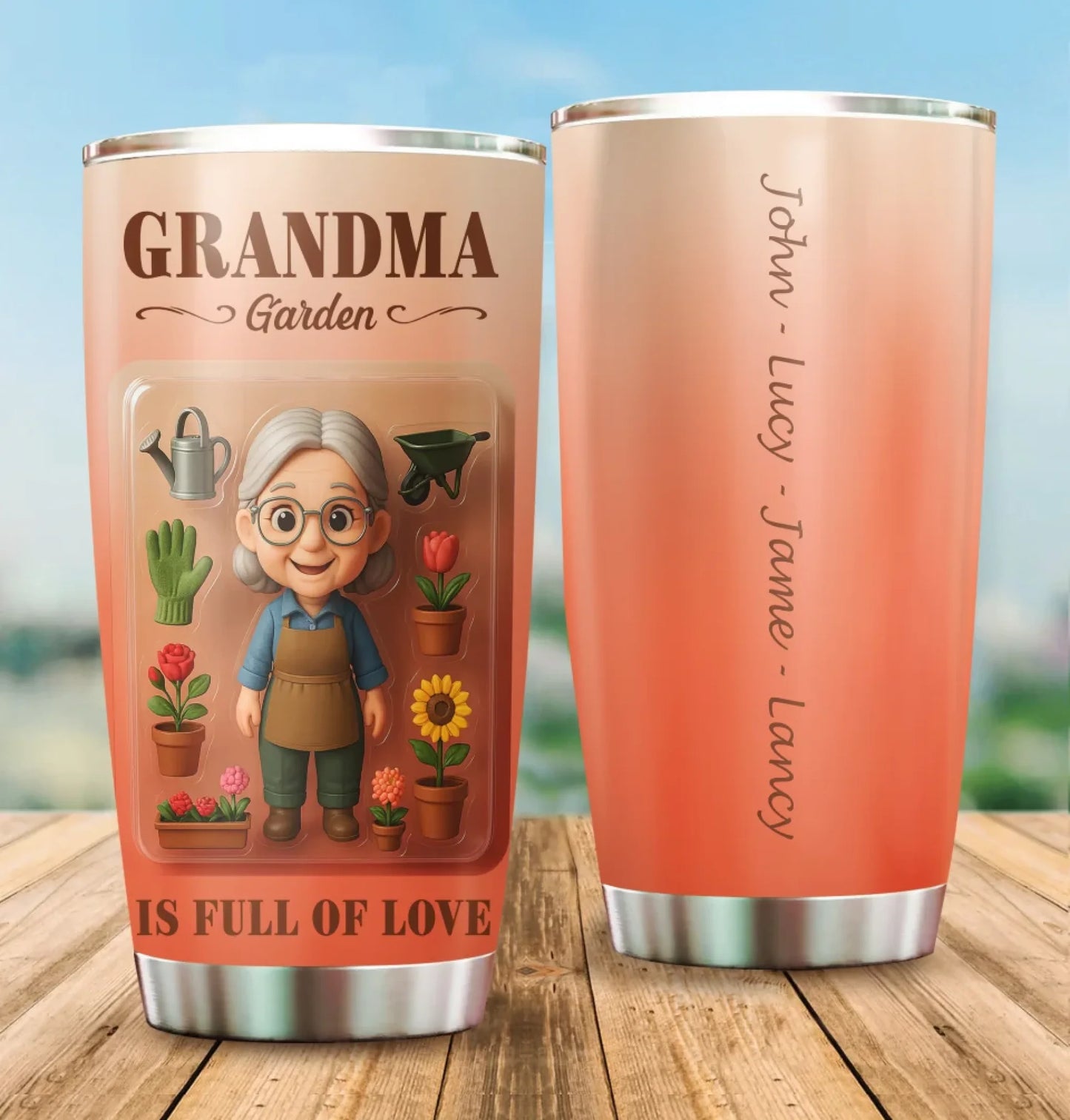 Grandma Garden Mother’s Day Gift - Custom Chibi Photo & Name – Personalized 20oz Tumbler - Custom Choo