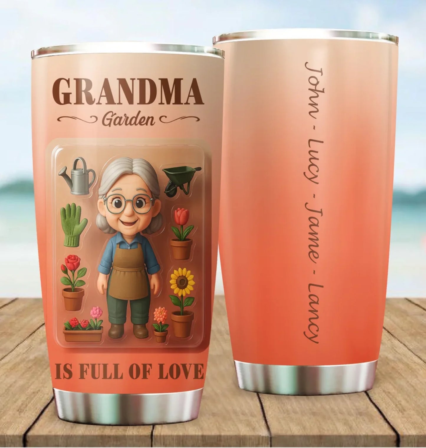 Grandma Garden Mother’s Day Gift - Custom Chibi Photo & Name – Personalized 20oz Tumbler - Custom Choo
