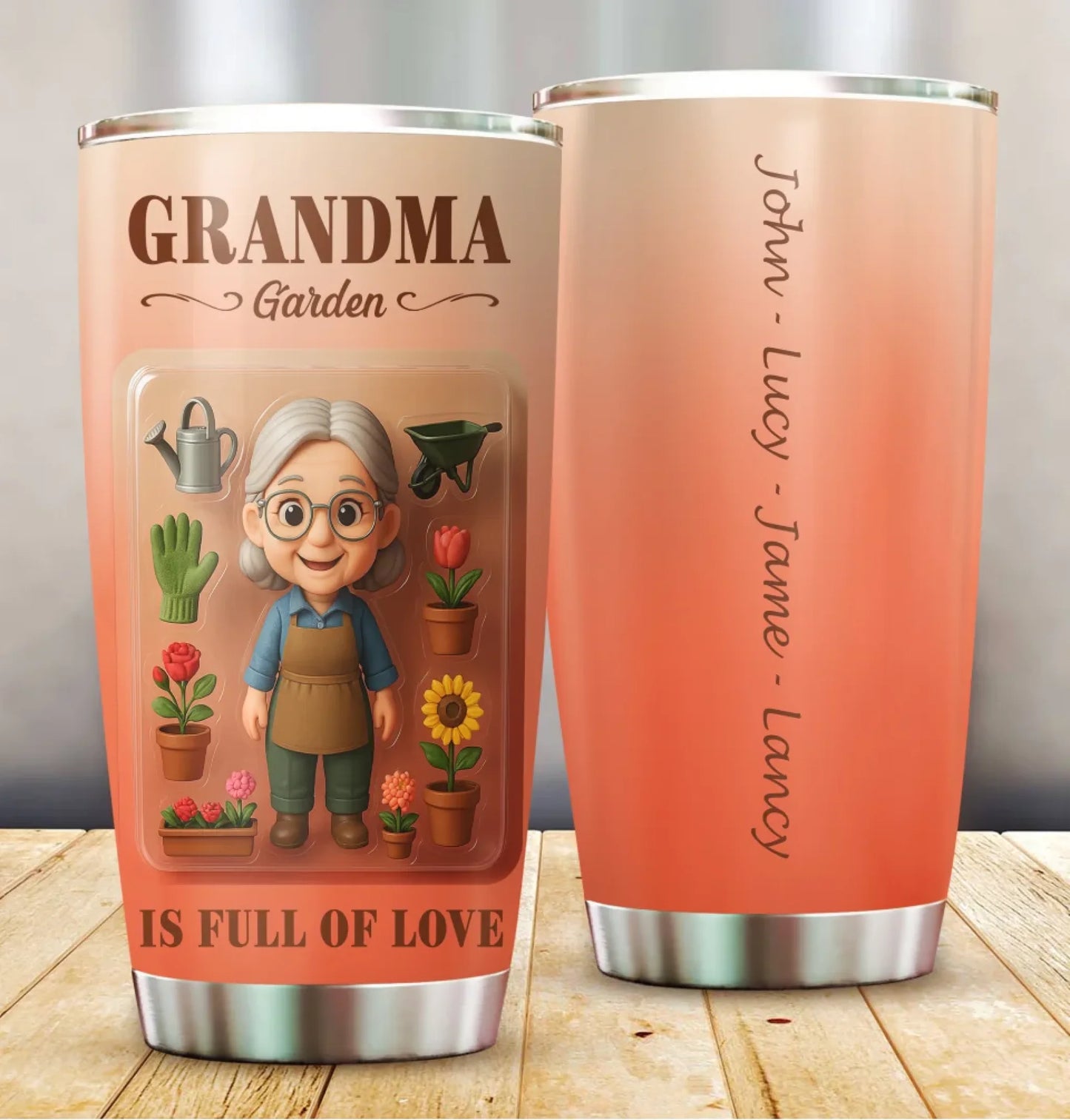 Grandma Garden Mother’s Day Gift - Custom Chibi Photo & Name – Personalized 20oz Tumbler - Custom Choo