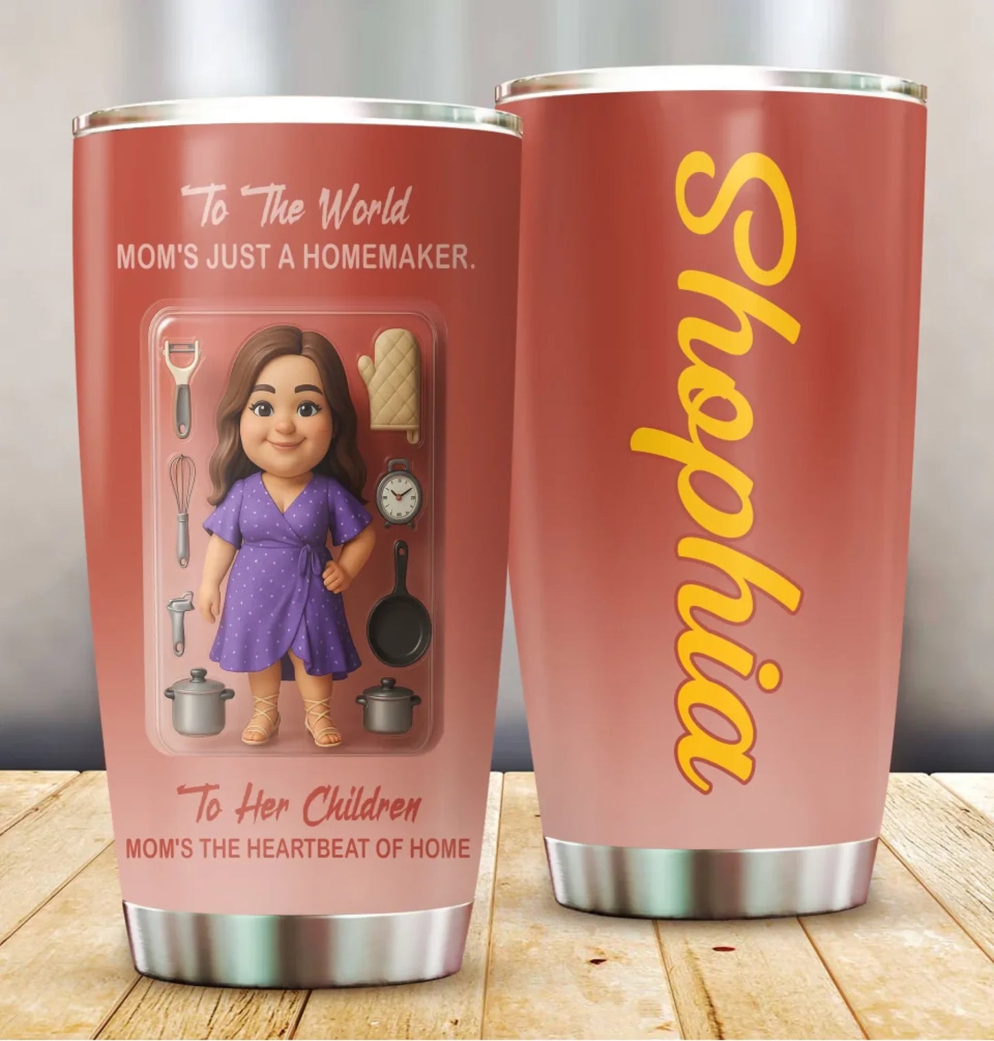 Homemaker Mom Mother’s Day Gift - Custom Chibi Photo & Name – Personalized 20oz Tumbler - Custom Choo