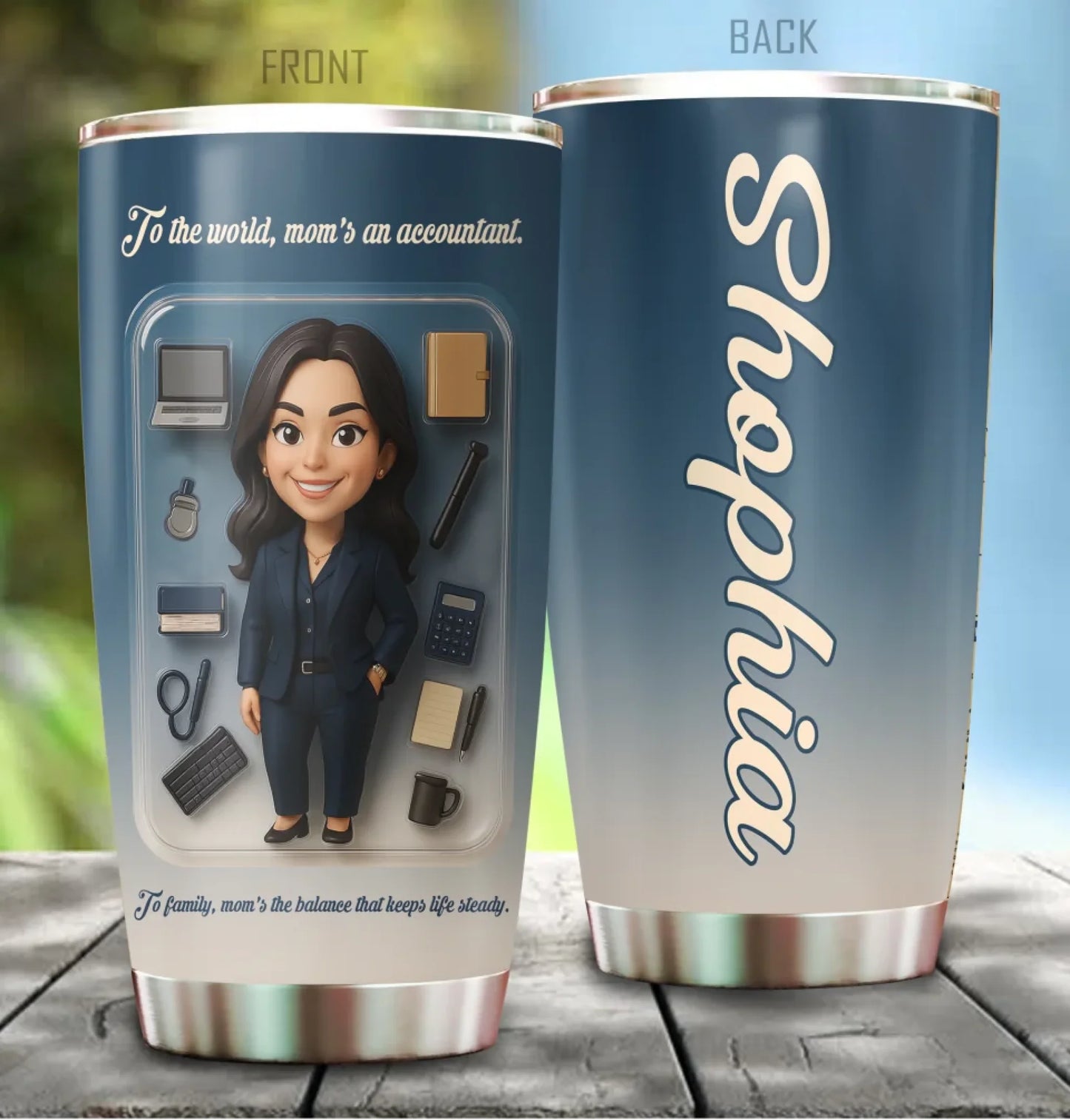 Accountant Mom Mother’s Day Gift - Custom Chibi Photo & Name – Personalized 20oz Tumbler - Custom Choo