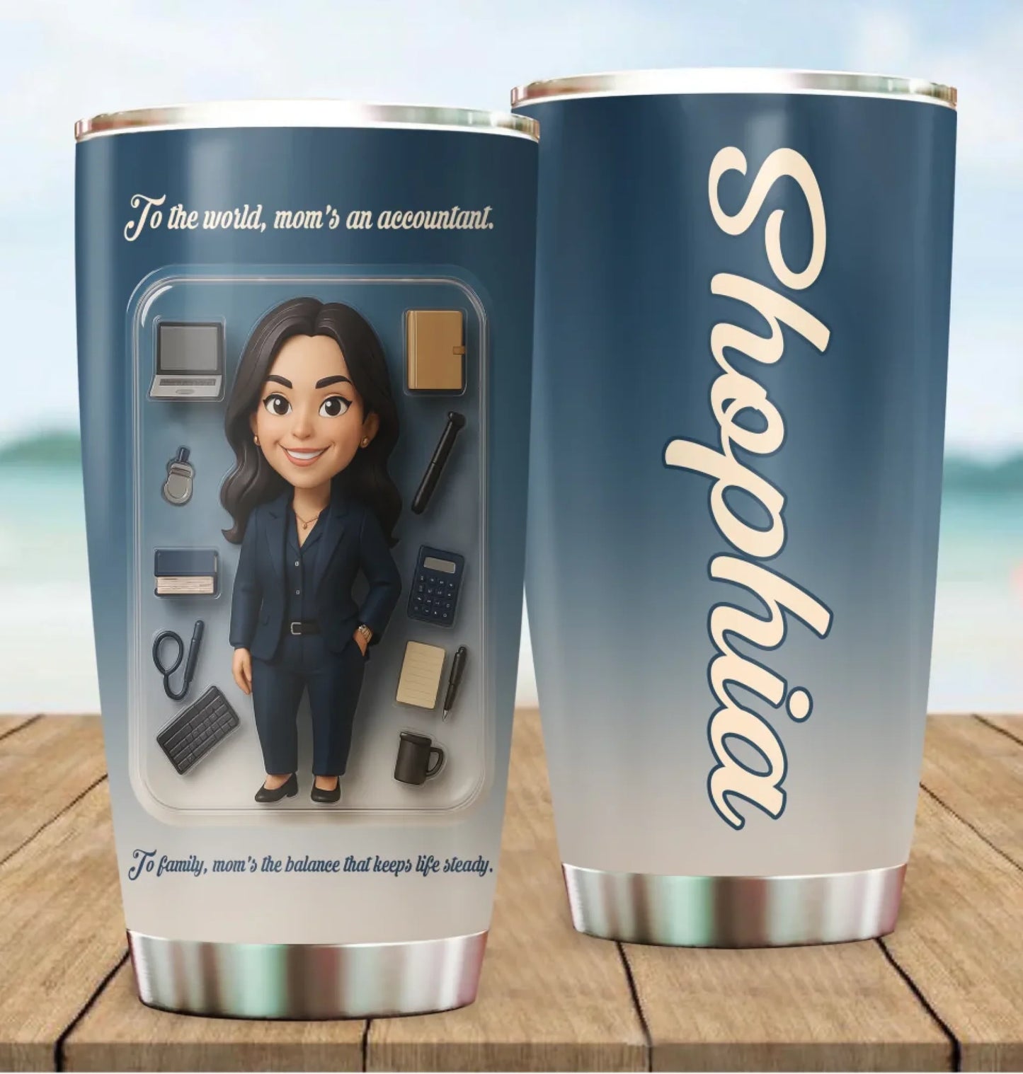 Accountant Mom Mother’s Day Gift - Custom Chibi Photo & Name – Personalized 20oz Tumbler - Custom Choo
