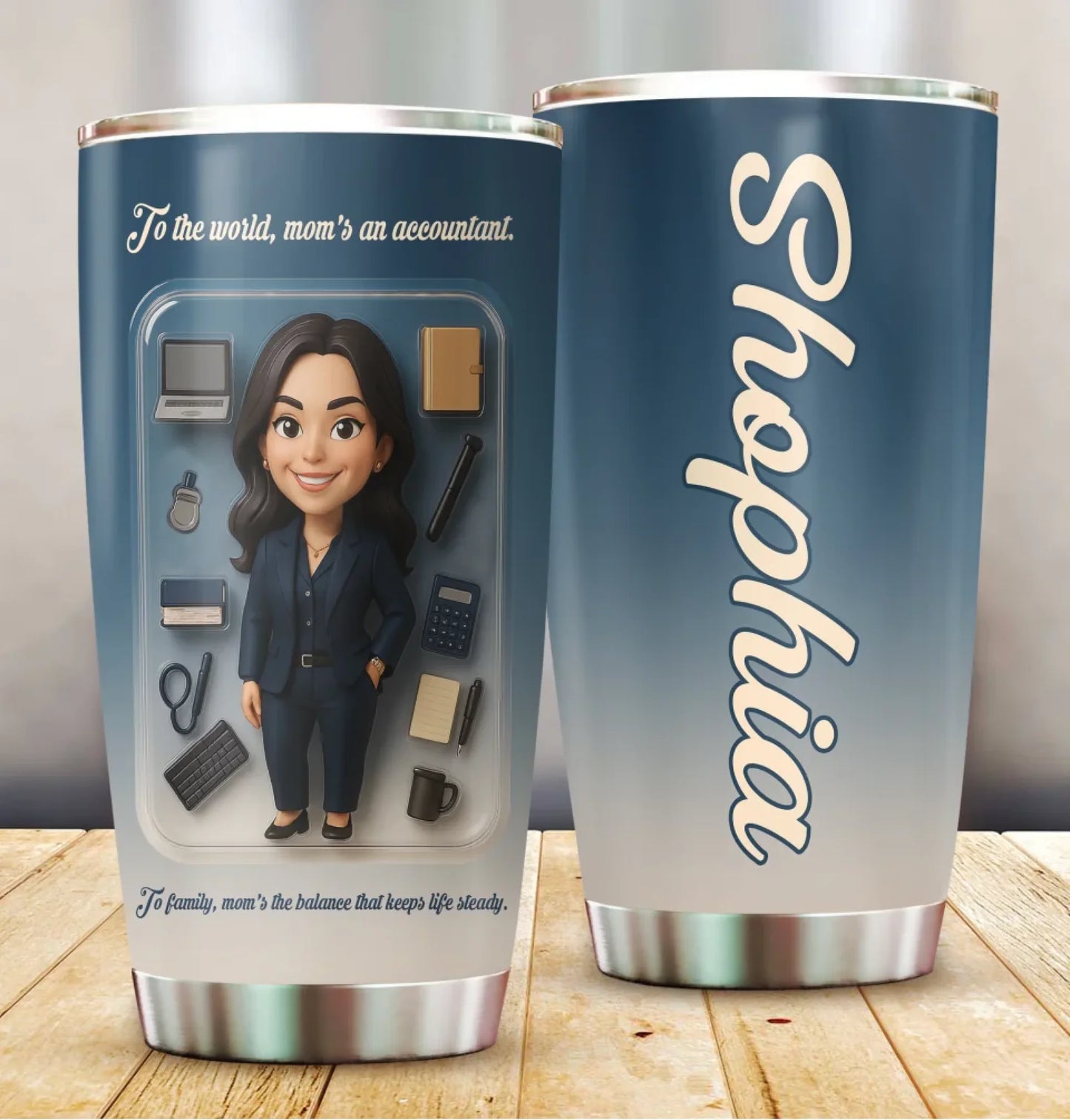 Accountant Mom Mother’s Day Gift - Custom Chibi Photo & Name – Personalized 20oz Tumbler - Custom Choo