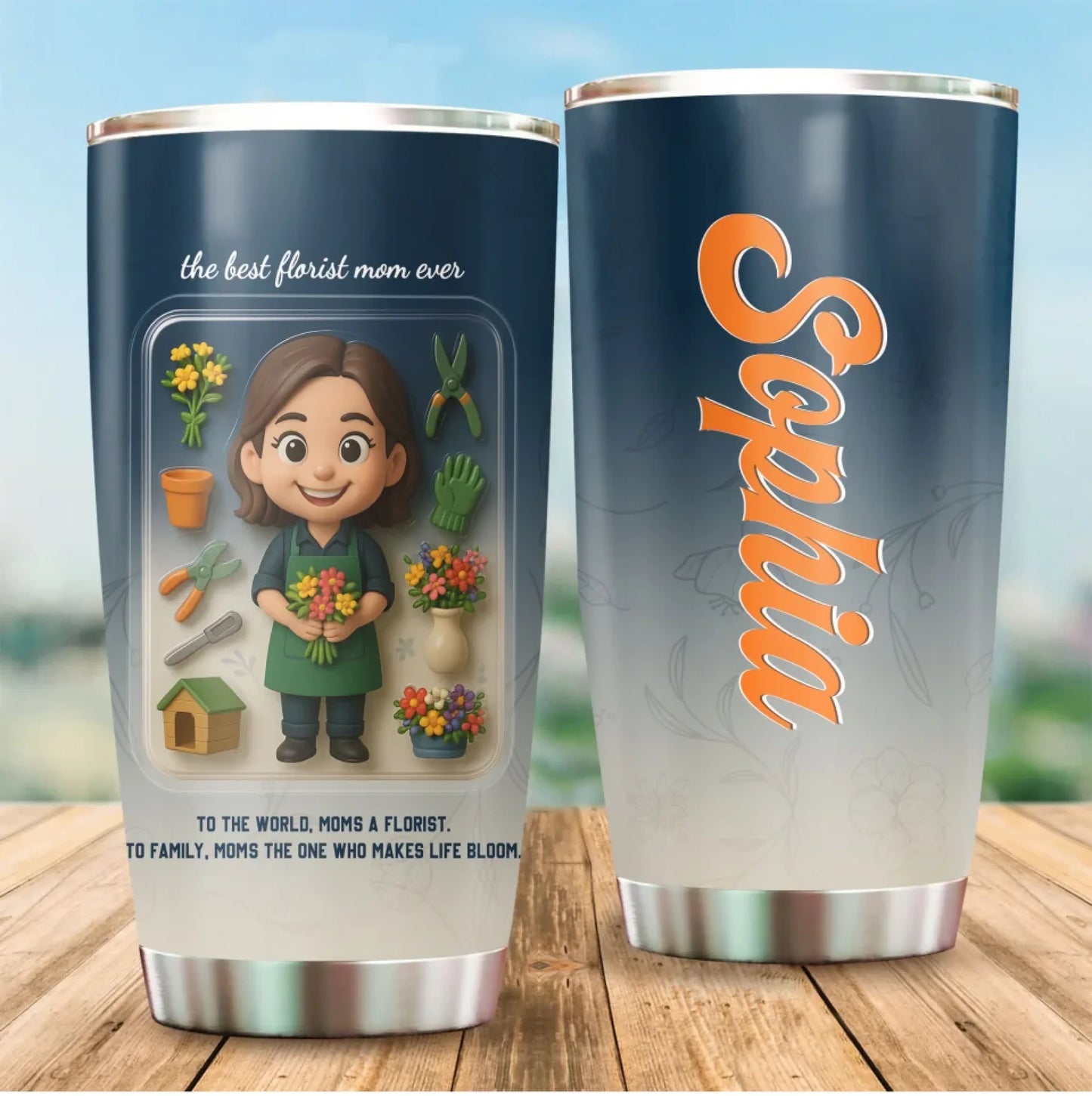 Florist Mom Mother’s Day Gift -  Custom Chibi Photo & Name – Personalized 20oz Tumbler, Custom Choo