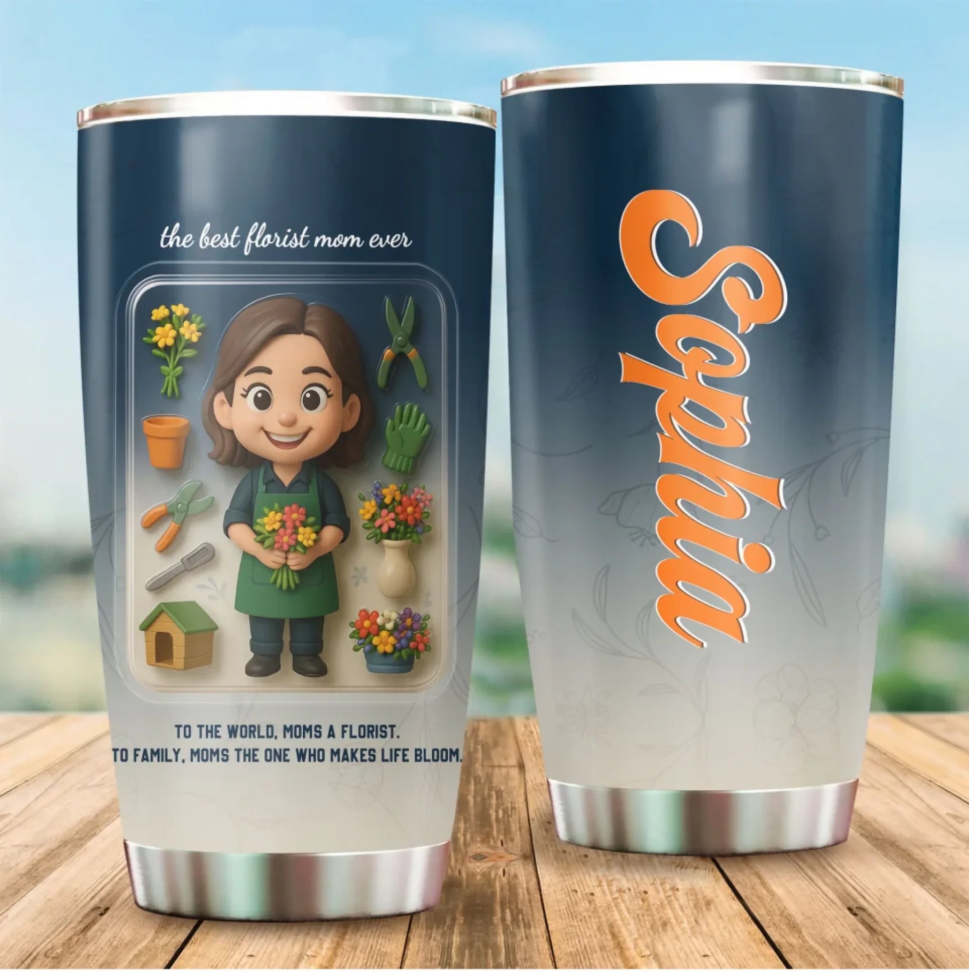 Florist Mom Mother’s Day Gift -  Custom Chibi Photo & Name – Personalized 20oz Tumbler, Custom Choo
