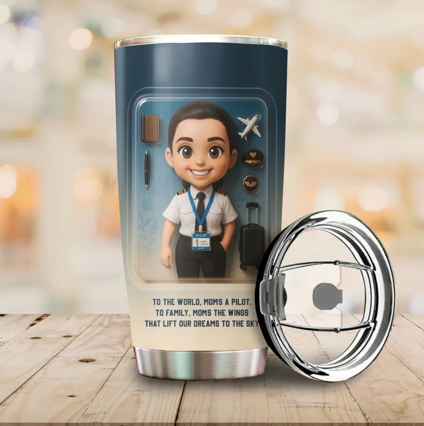 Pilot Mom Mother’s Day Gift - Custom Chibi Photo & Name – Personalized 20oz Tumbler, Custom Choo
