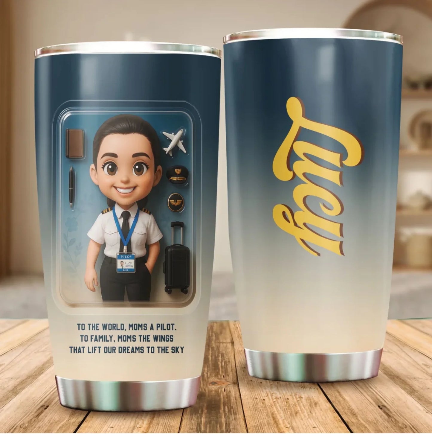 Pilot Mom Mother’s Day Gift - Custom Chibi Photo & Name – Personalized 20oz Tumbler, Custom Choo