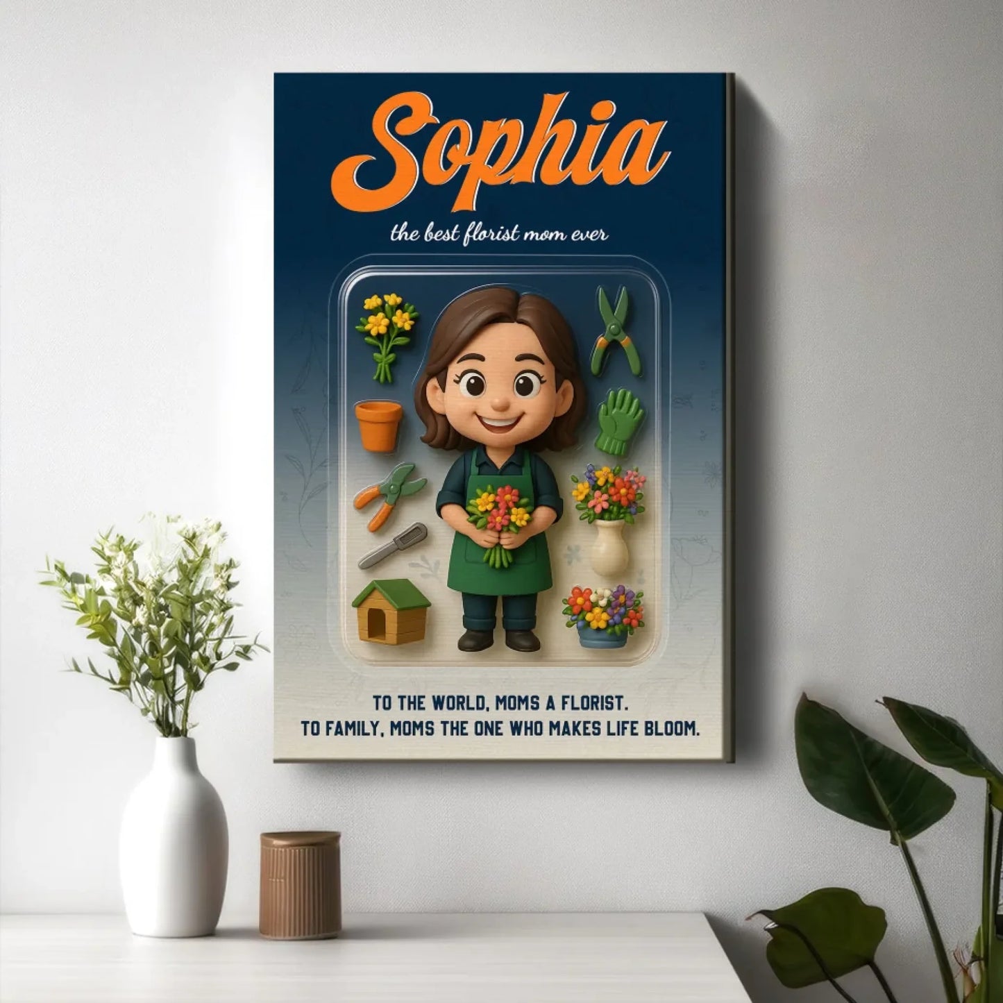Mother’s Day Gift for Florist Mom - Custom Chibi Photo & Name – Personalized Wall Art - Custom Choo