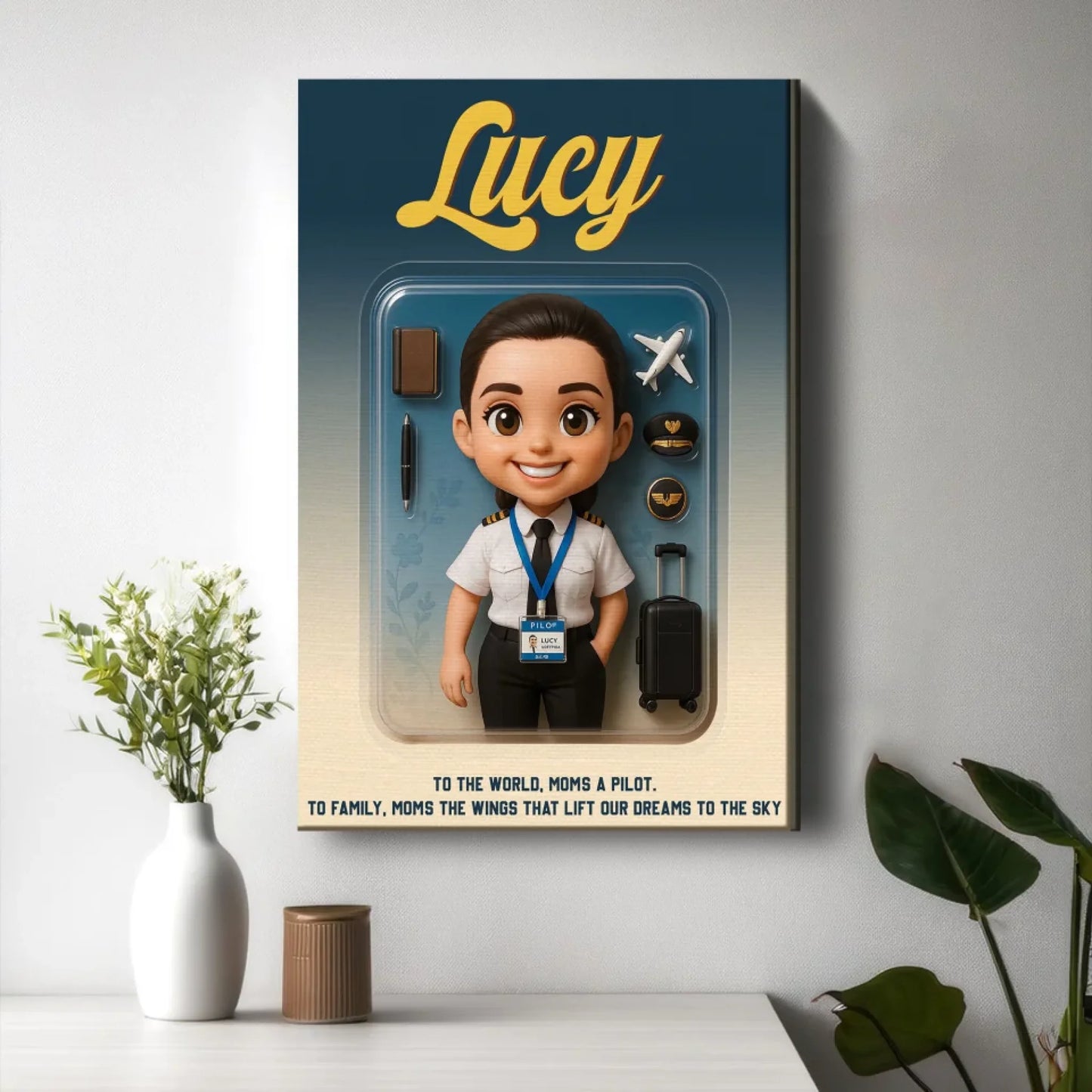 Mother’s Day Gift for Pilot Mom - Custom Chibi Photo & Name – Personalized Wall Art - Custom Choo