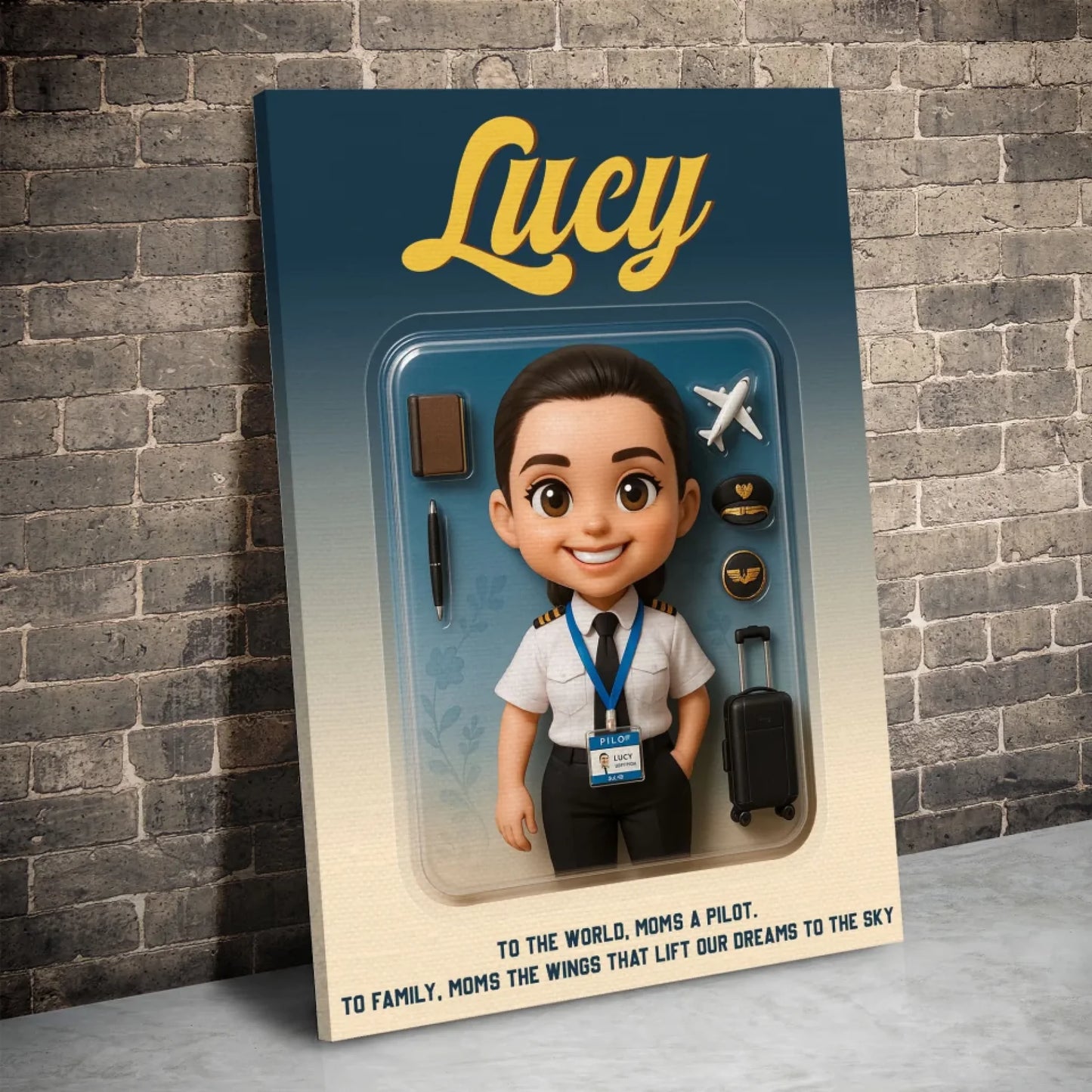 Mother’s Day Gift for Pilot Mom - Custom Chibi Photo & Name – Personalized Wall Art - Custom Choo
