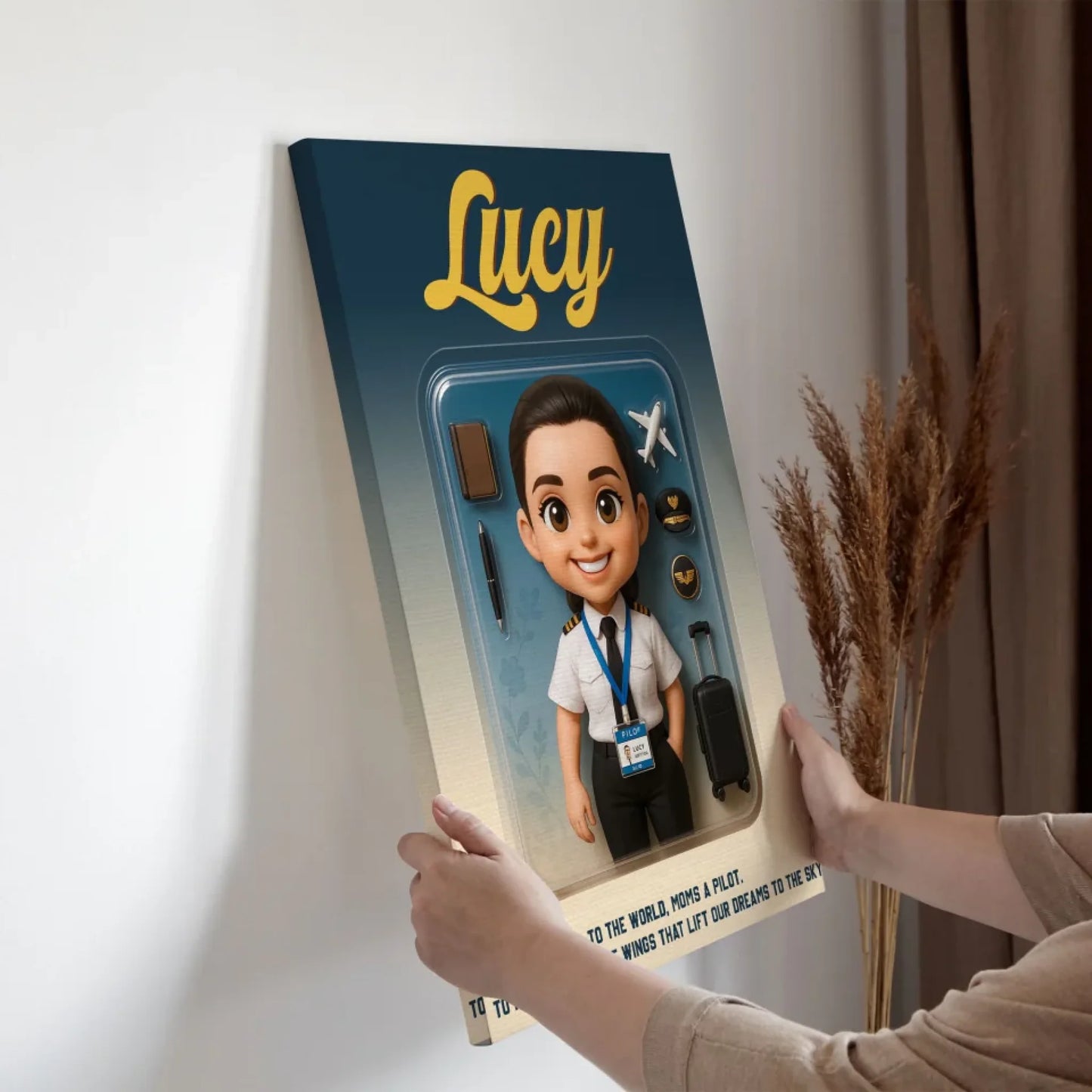 Mother’s Day Gift for Pilot Mom - Custom Chibi Photo & Name – Personalized Wall Art - Custom Choo