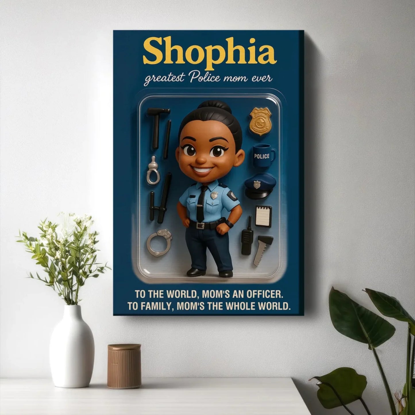 Mother’s Day Gift for Police Mom - Custom Chibi Photo & Name – Personalized Wall Art - Custom Choo