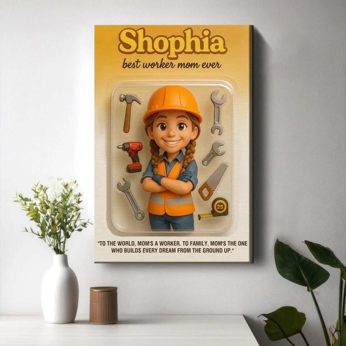 Mother’s Day Gift for Construction Worker Mom - Custom Chibi Photo & Name – Personalized Wall Art - Custom Choo