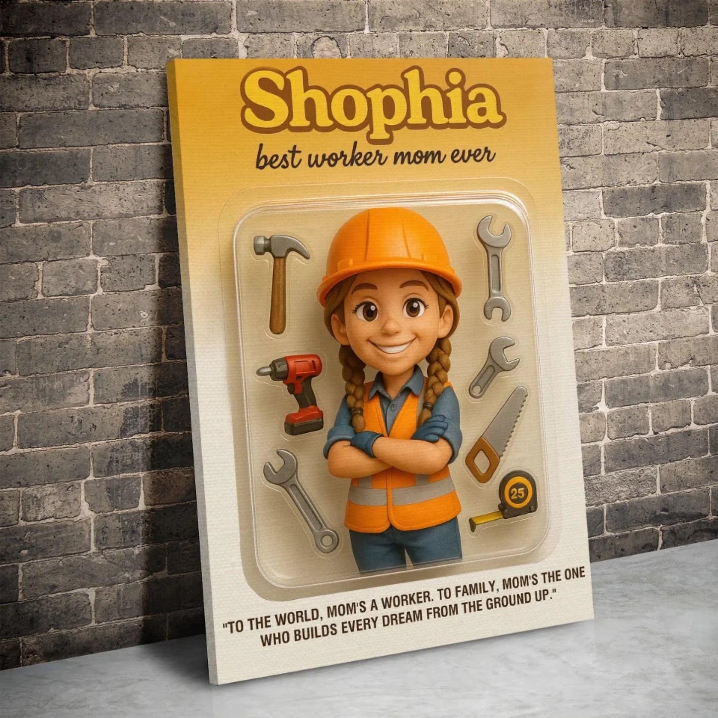 Mother’s Day Gift for Construction Worker Mom - Custom Chibi Photo & Name – Personalized Wall Art - Custom Choo