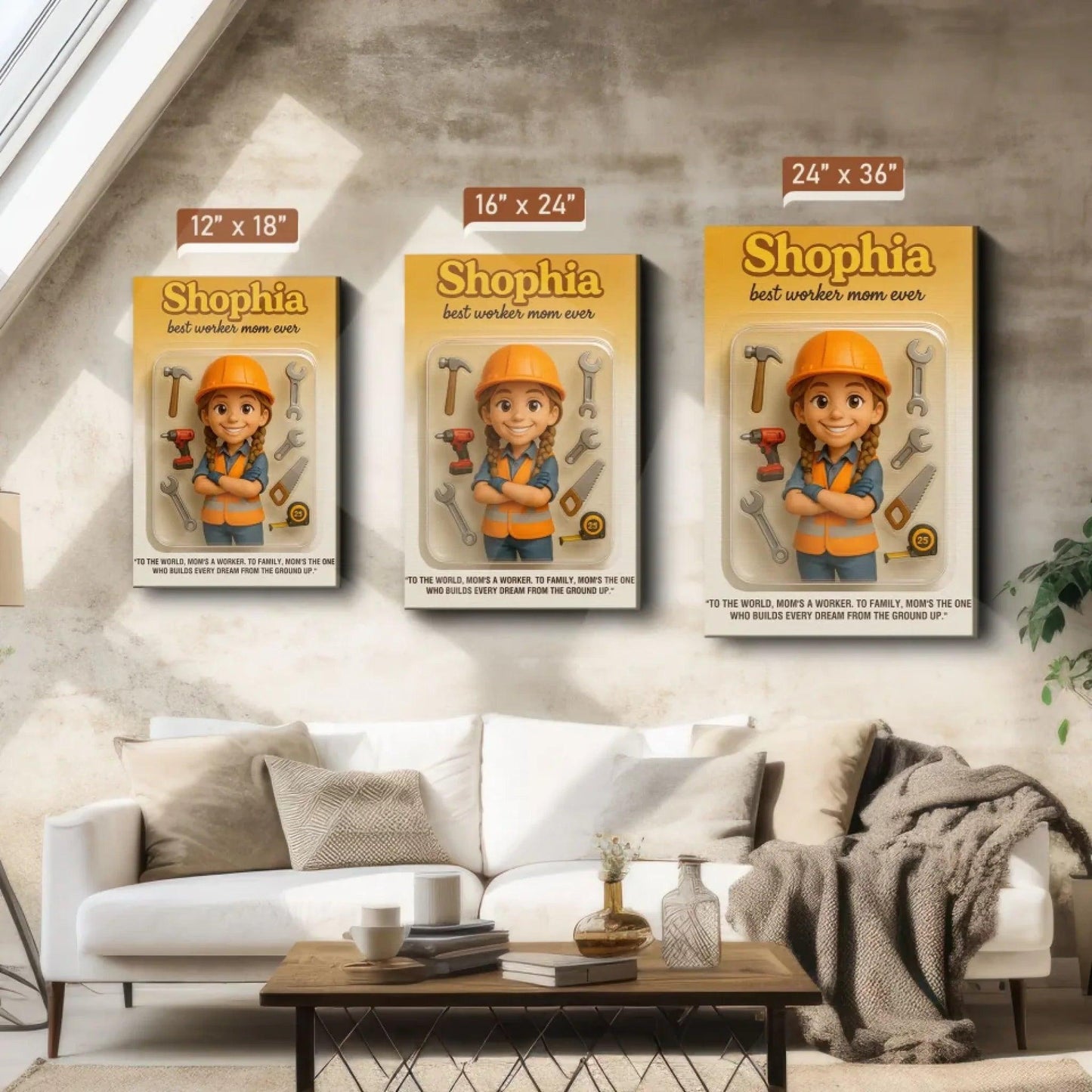 Mother’s Day Gift for Construction Worker Mom - Custom Chibi Photo & Name – Personalized Wall Art - Custom Choo