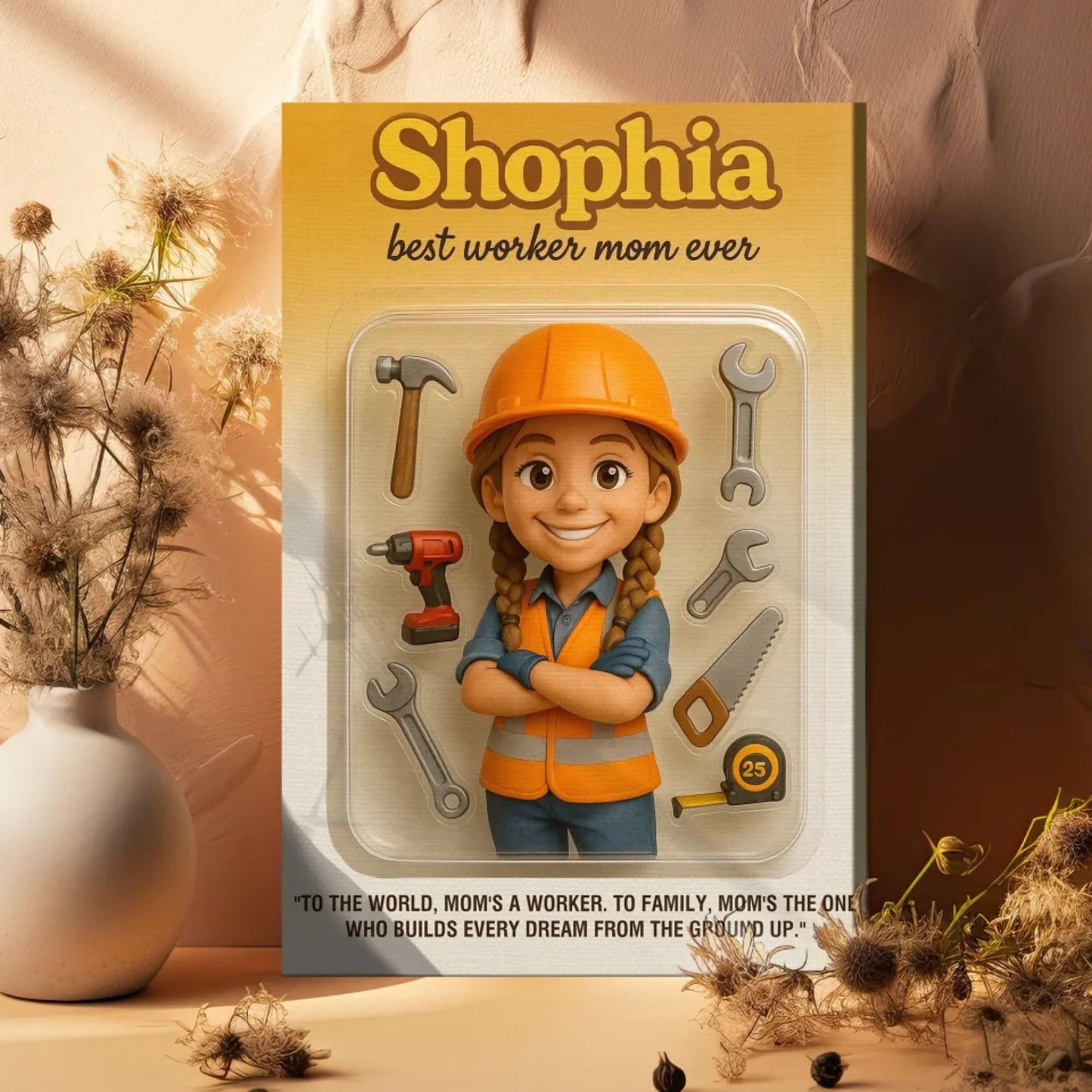 Mother’s Day Gift for Construction Worker Mom - Custom Chibi Photo & Name – Personalized Wall Art - Custom Choo
