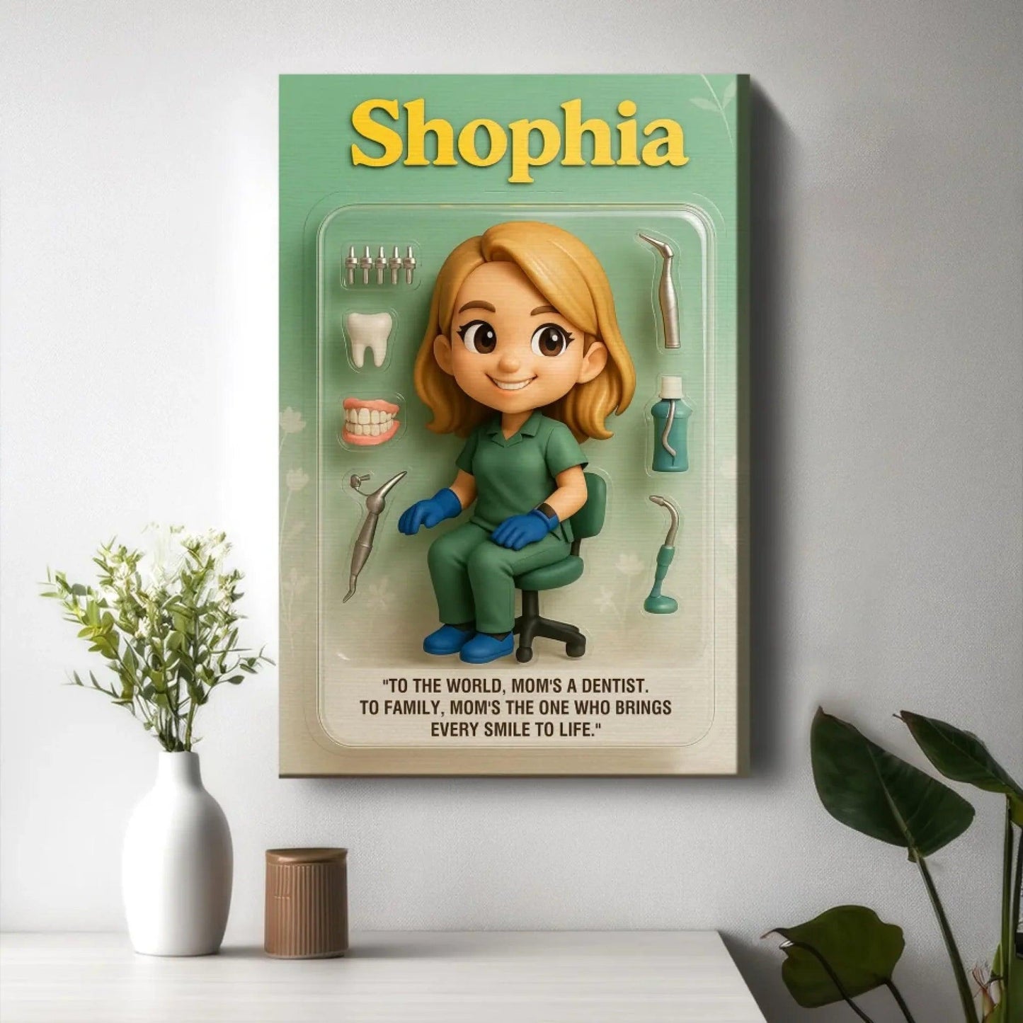 Mother’s Day Gift for Dentist Mom - Custom Chibi Photo & Name – Personalized Wall Art - Custom Choo