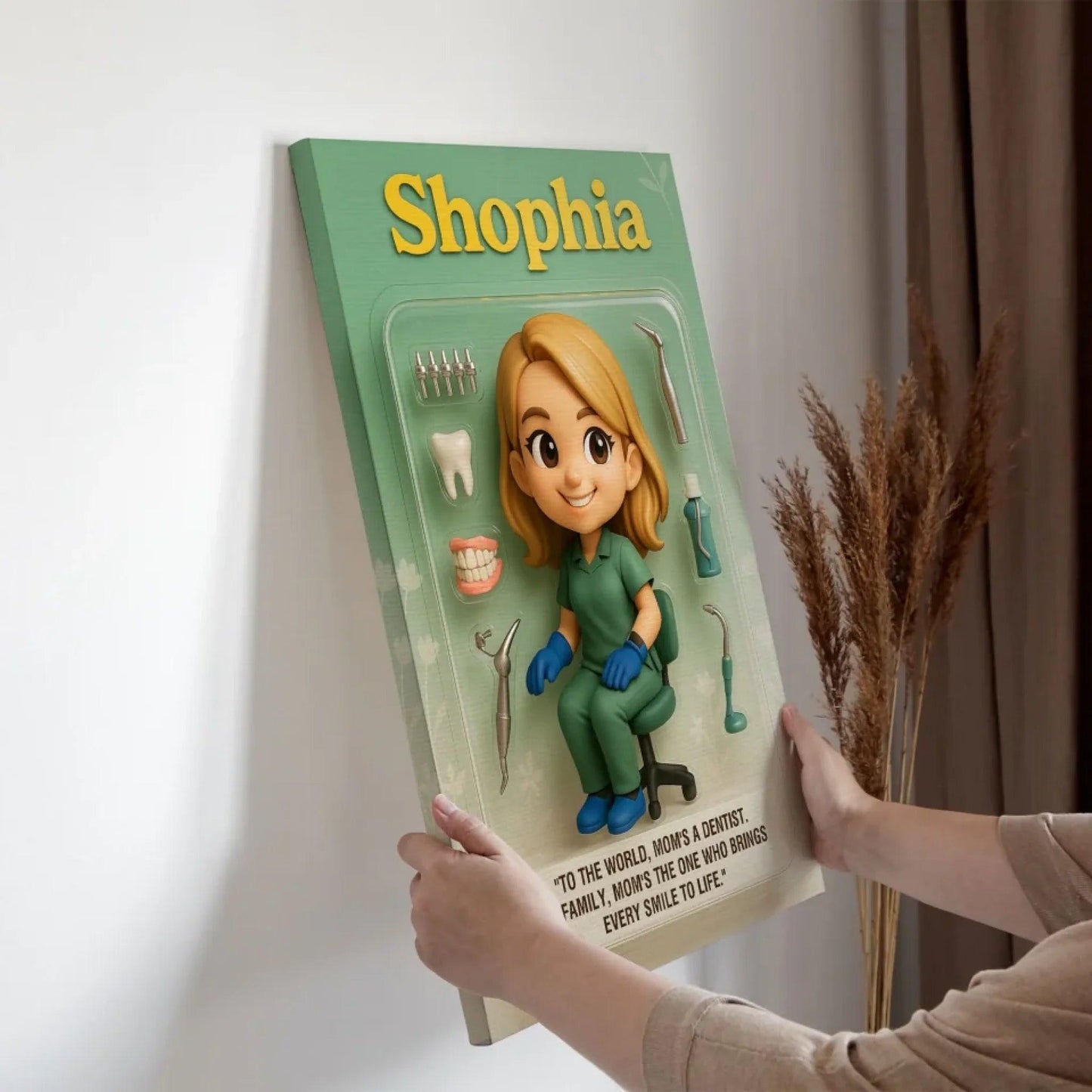Mother’s Day Gift for Dentist Mom - Custom Chibi Photo & Name – Personalized Wall Art - Custom Choo