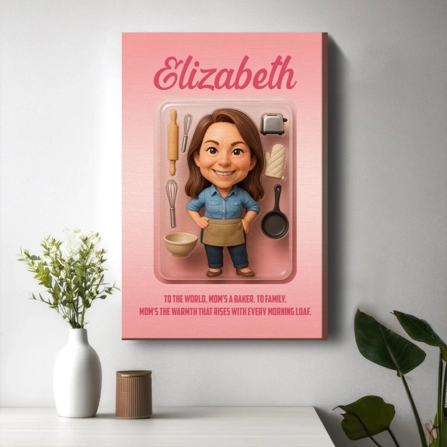 Mother’s Day Gift for Baker Mom - Custom Chibi Photo & Name – Personalized Wall Art - Custom Choo