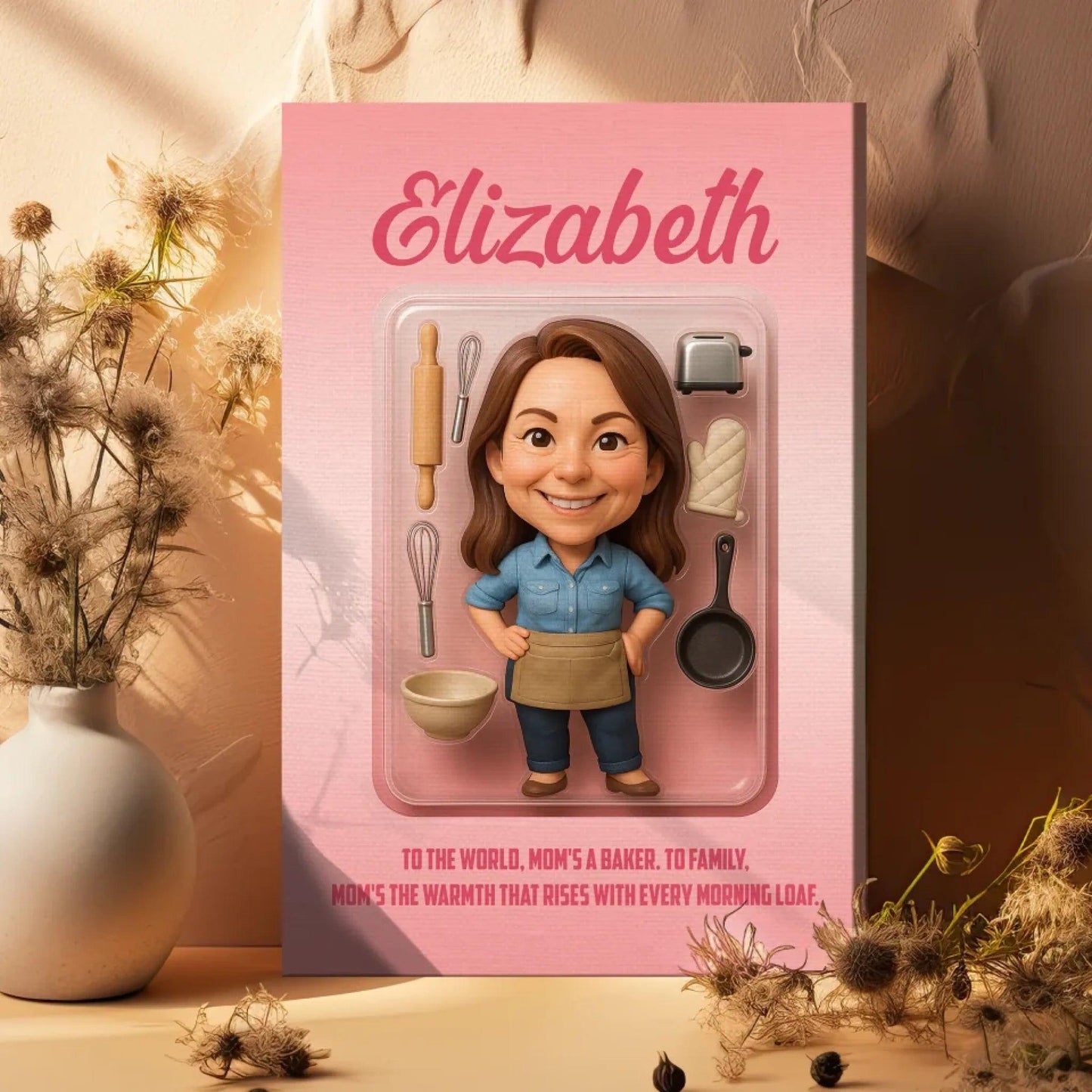 Mother’s Day Gift for Baker Mom - Custom Chibi Photo & Name – Personalized Wall Art - Custom Choo
