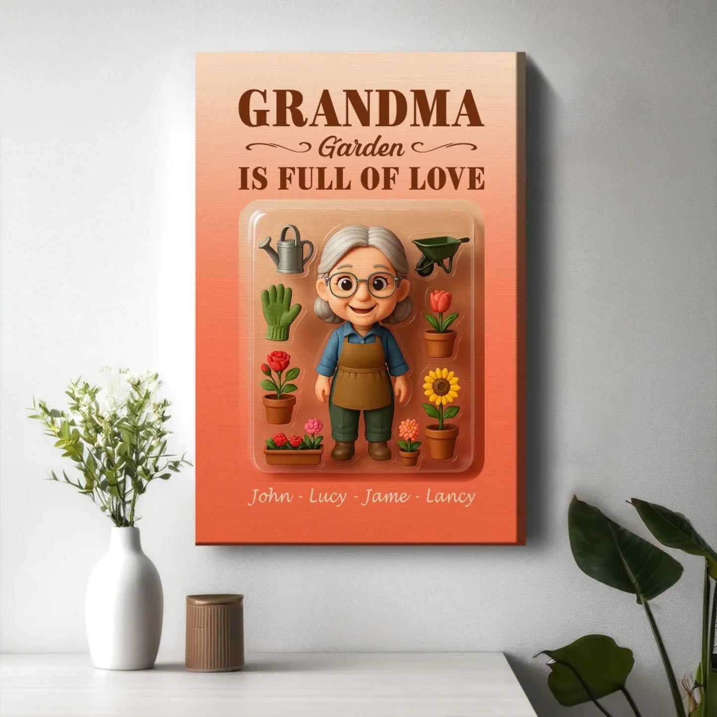 Mother’s Day Gift for Grandma Garden - Custom Chibi Photo & Name – Personalized Wall Art - Custom Choo