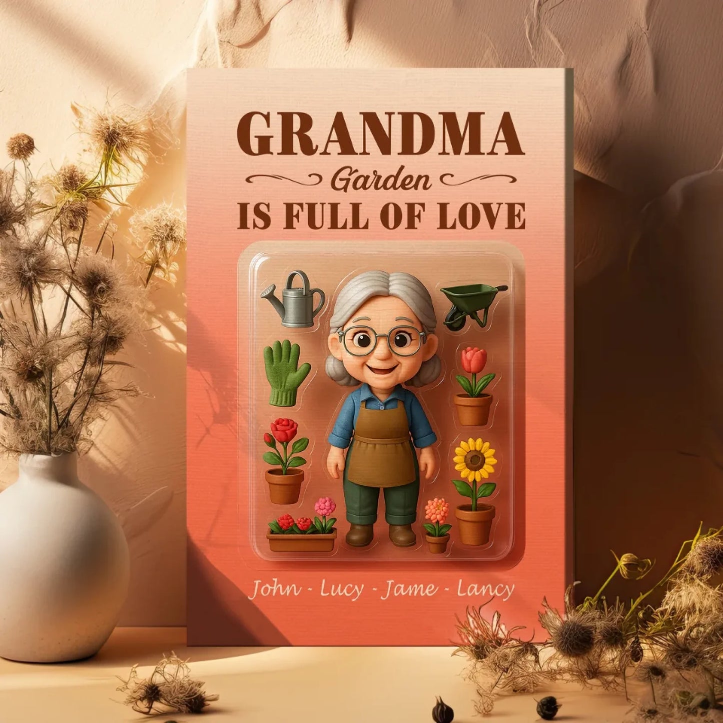 Mother’s Day Gift for Grandma Garden - Custom Chibi Photo & Name – Personalized Wall Art - Custom Choo