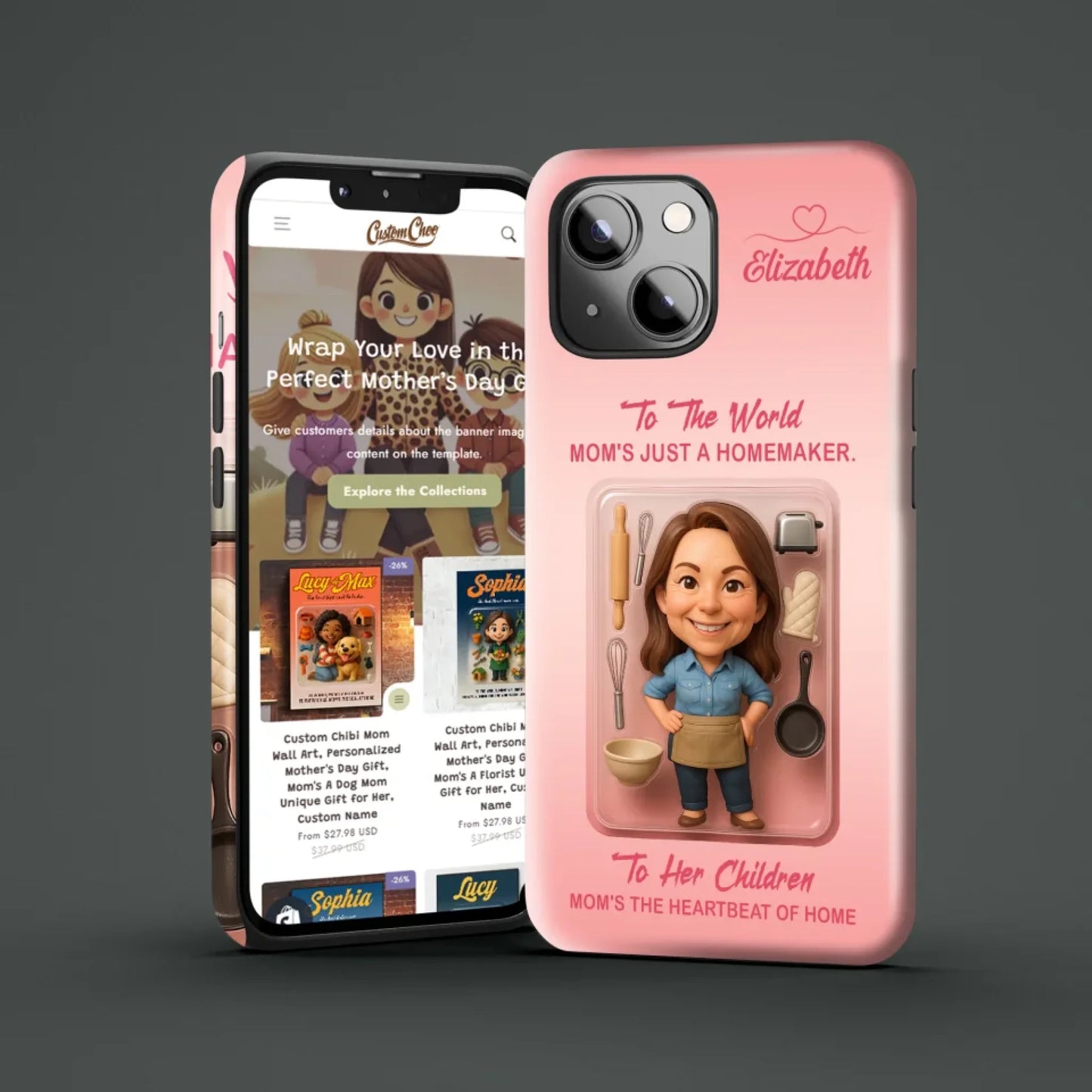 Homemaker Mom Mother’s Day Gift - Personalized Photo Chibi Phone Case for Mom - Custom Choo