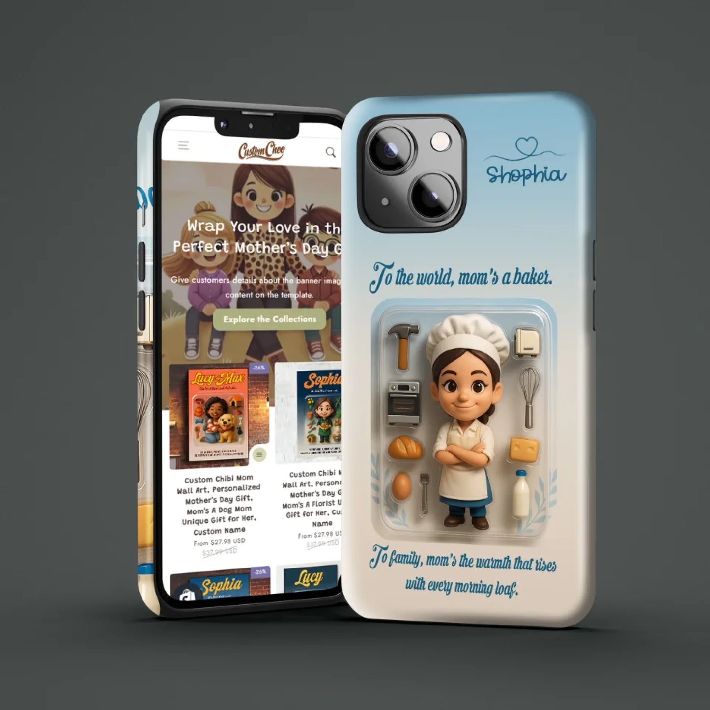 Baker Mom Mother’s Day Gift - Personalized Photo Chibi Phone Case for Mom - Custom Choo