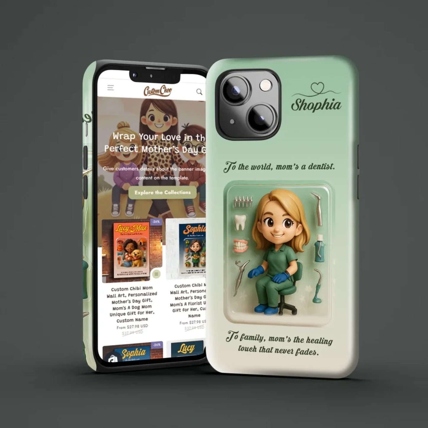 Dentist Mom Mother’s Day Gift - Personalized Photo Chibi Phone Case for Mom - Custom Choo