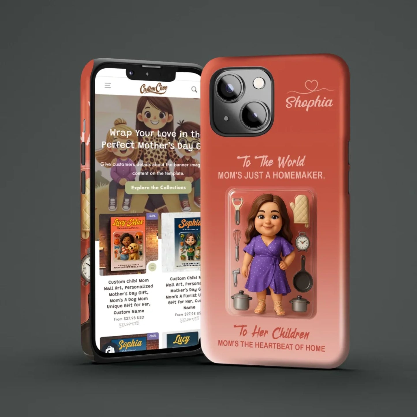 Homemaker Mom Mother’s Day Gift - Personalized Photo Chibi Phone Case for Mom - Custom Choo
