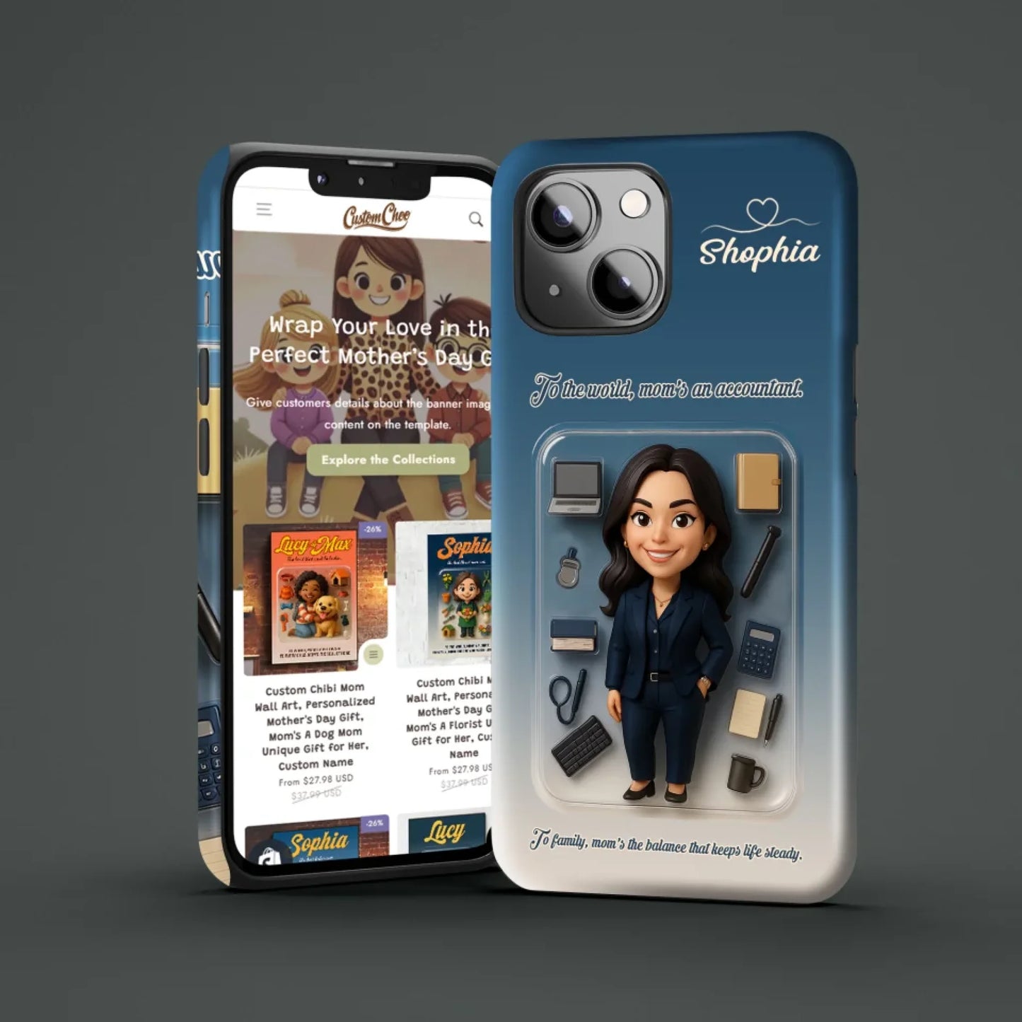 Accountant Mom Mother’s Day Gift - Personalized Photo Chibi Phone Case for Mom - Custom Choo