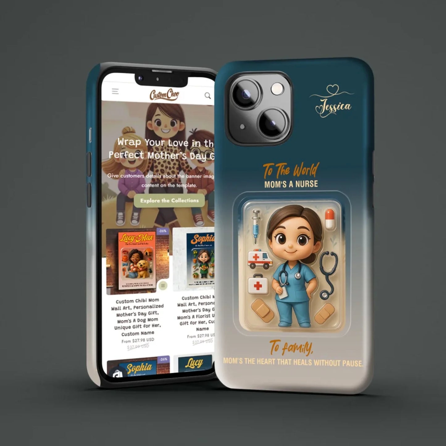 Nurse Mom Mother’s Day Gift - Personalized Photo Chibi Phone Case for Mom - Custom Choo