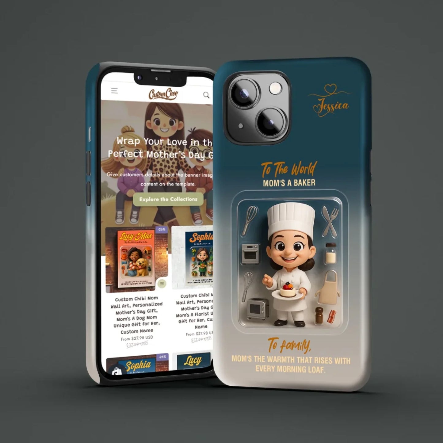 Baker Mom Mother’s Day Gift - Personalized Photo Chibi Phone Case for Mom - Custom Choo