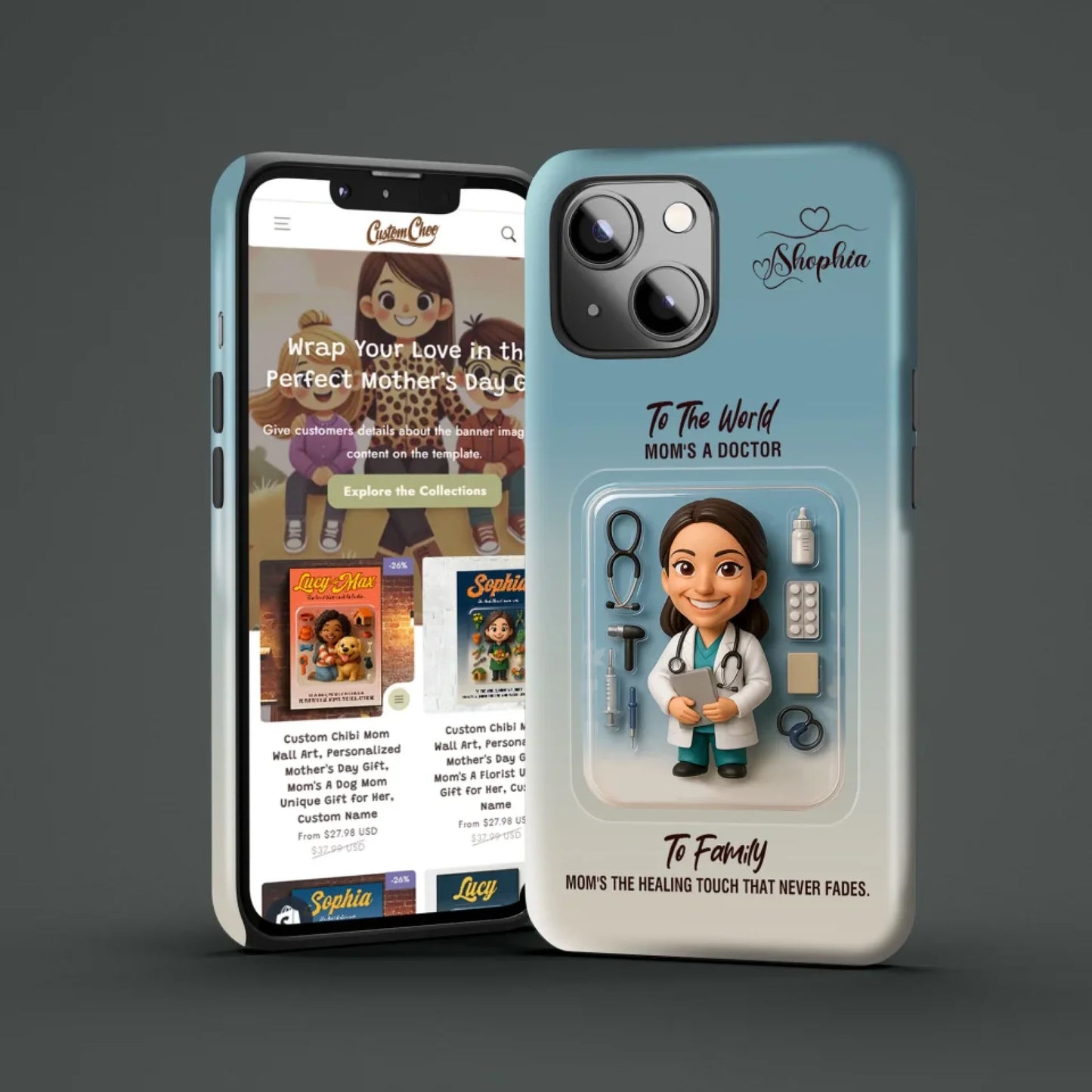Doctor Mom Mother’s Day Gift - Personalized Photo Chibi Phone Case for Mom - Custom Choo