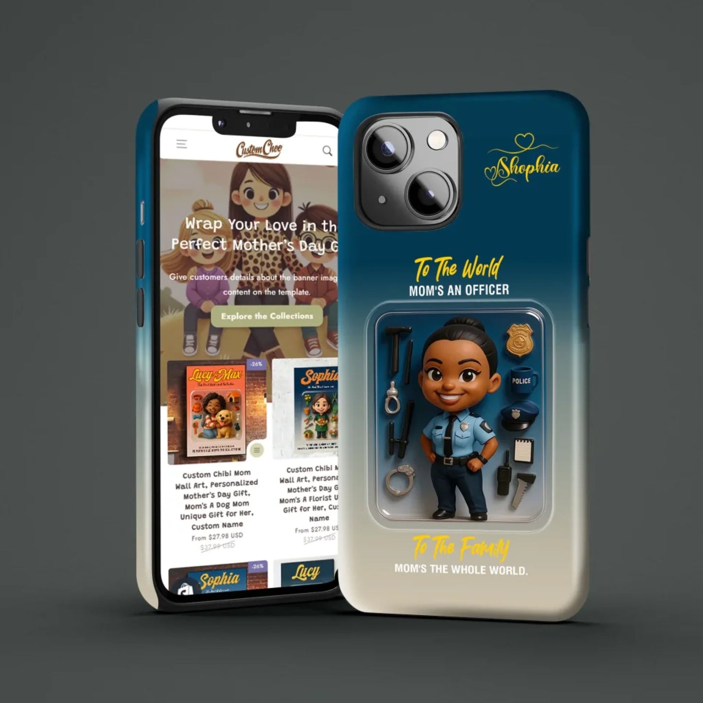 Police Mom Mother’s Day Gift - Personalized Photo Chibi Phone Case for Mom - Custom Choo