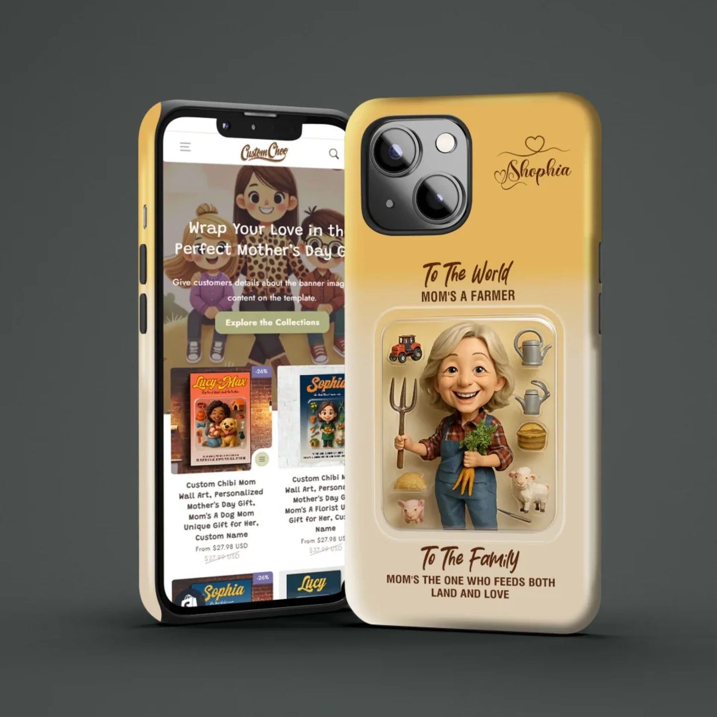 Farmer Mom Mother’s Day Gift - Personalized Photo Chibi Phone Case for Mom - Custom Choo