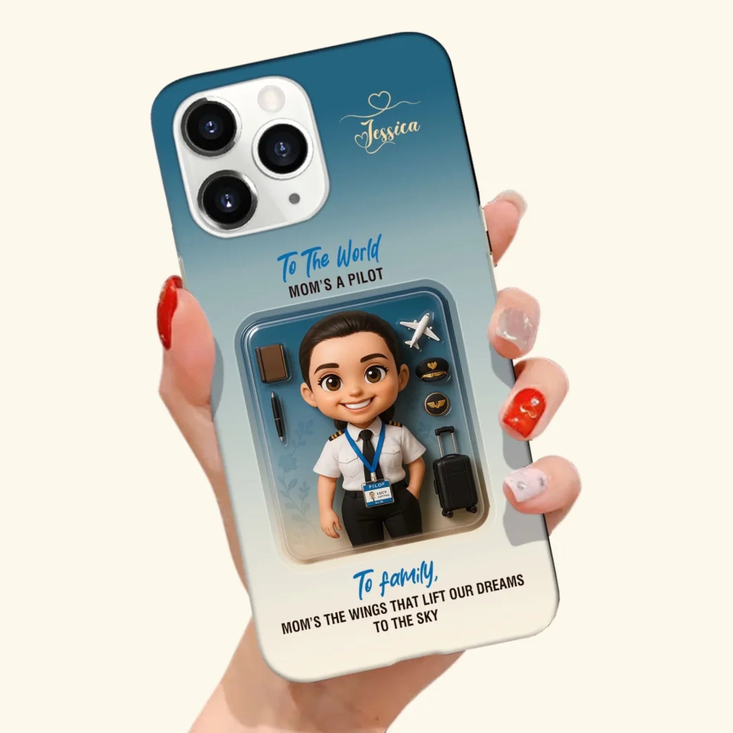 Pilot Mom Mother’s Day Gift - Personalized Photo Chibi Phone Case for Mom - Custom Choo
