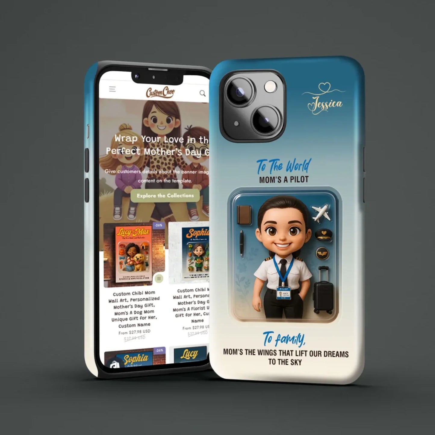 Pilot Mom Mother’s Day Gift - Personalized Photo Chibi Phone Case for Mom - Custom Choo