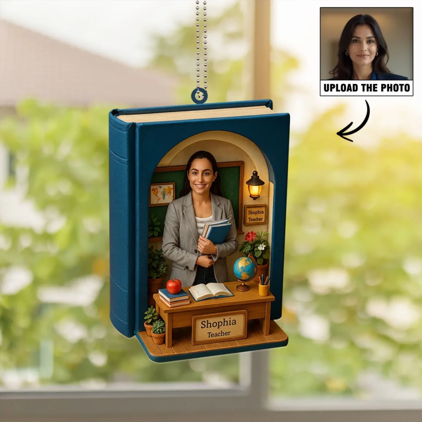 Teacher Mom Mother's Day Gift - Personalized Photo Car Ornament for Mom - Custom Choo