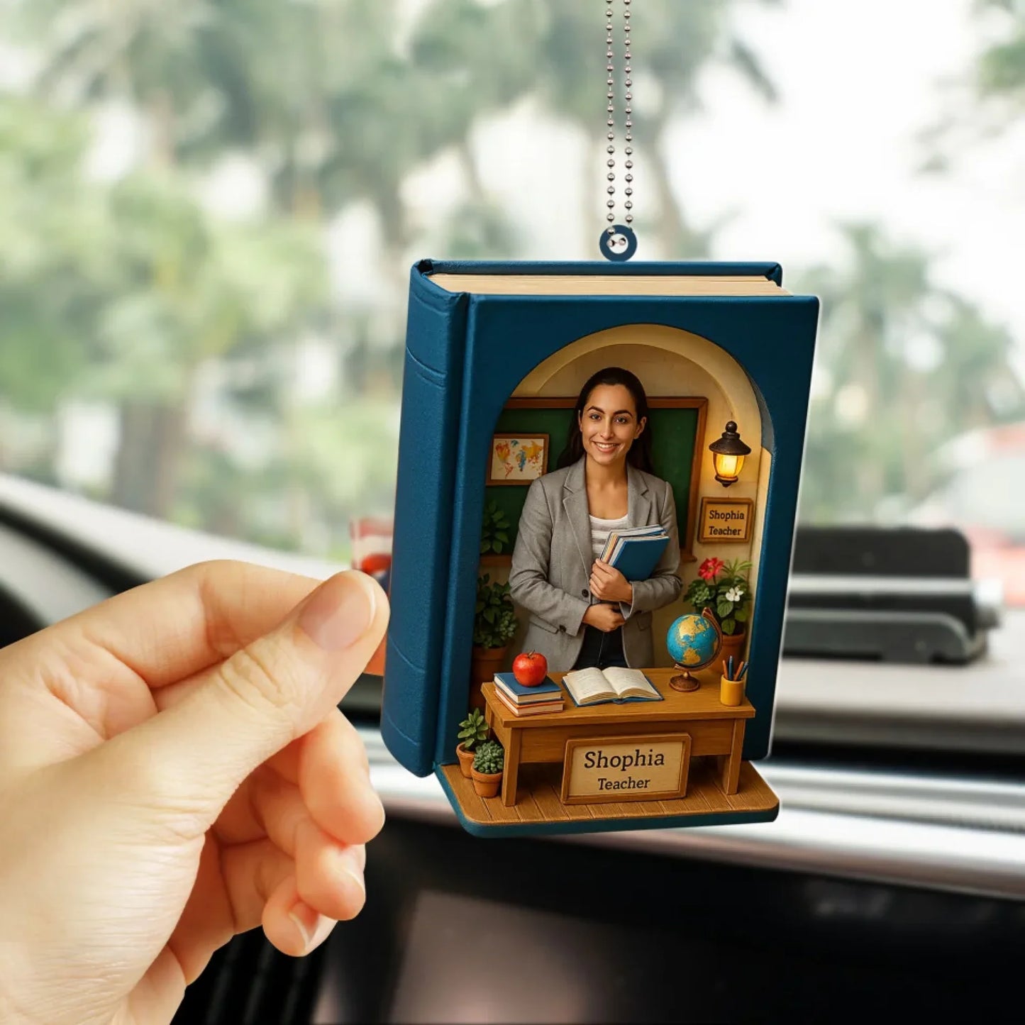 Teacher Mom Mother's Day Gift - Personalized Photo Car Ornament for Mom - Custom Choo