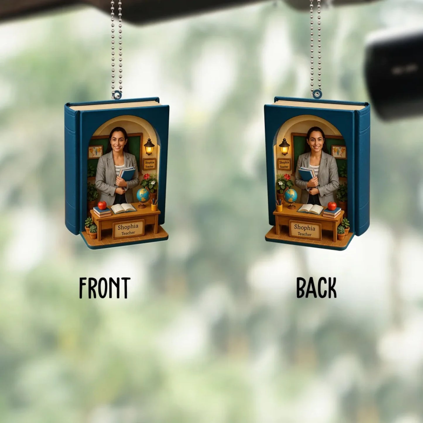 Teacher Mom Mother's Day Gift - Personalized Photo Car Ornament for Mom - Custom Choo