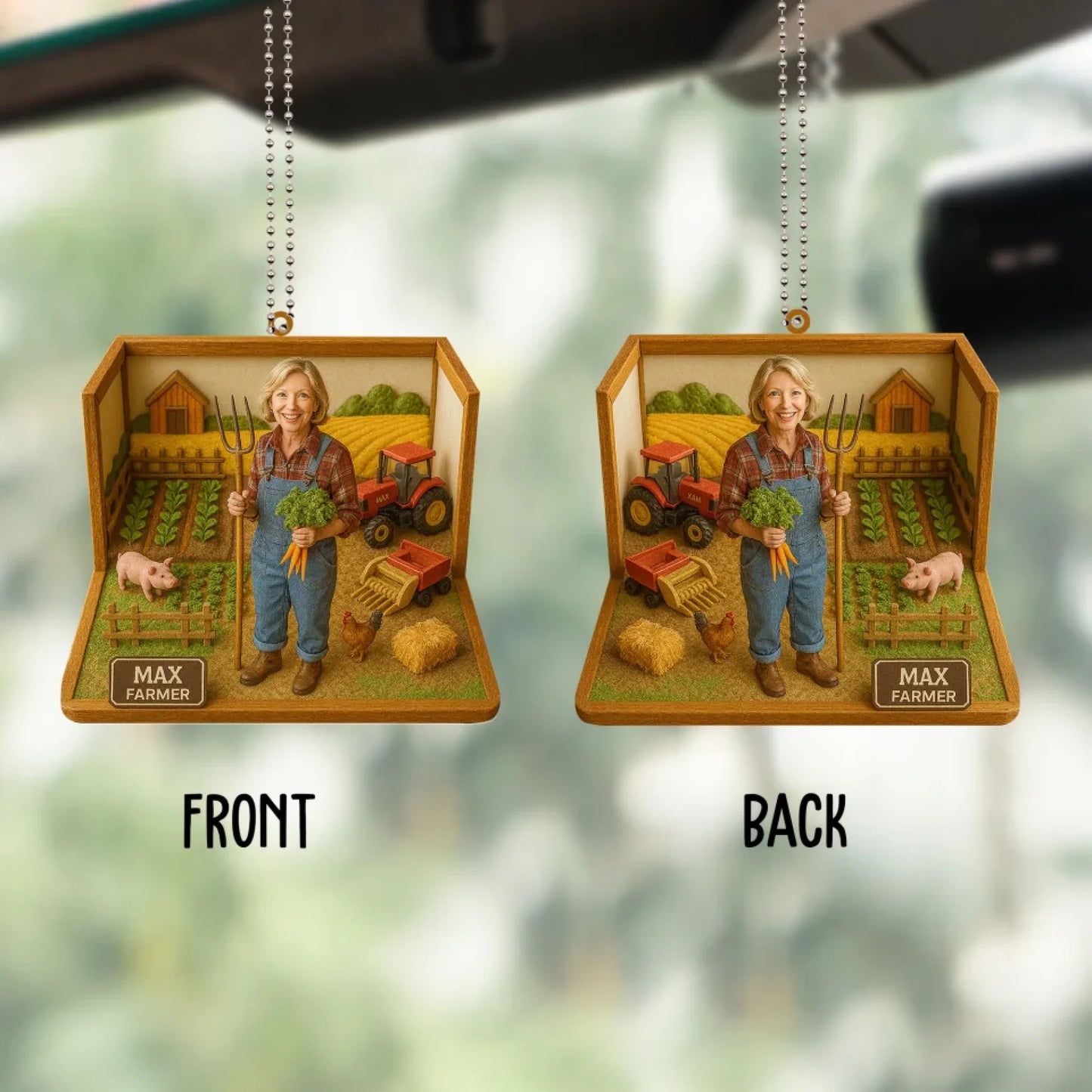 Farmer Mom Mother's Day Gift - Personalized Photo Car Ornament for Mom - Custom Choo